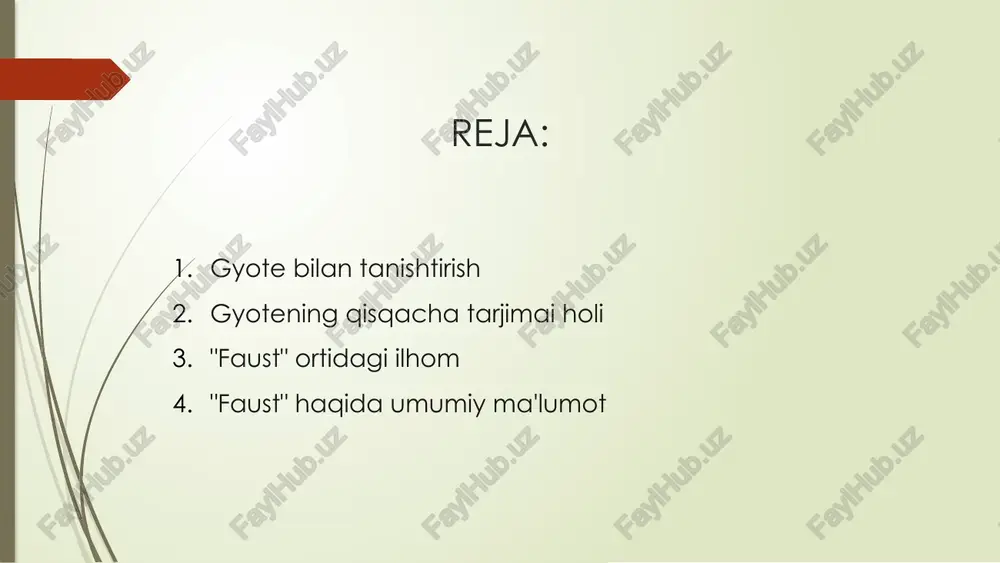 ni uyg'otishda davom etadigan abadiy klassik bo'lib qolmoqda. "faust" haqida umumiy ma'lumot gyotening “faust” asari fojiali asar boʻlib, unda insonning xohish-istaklari, bilimi va axloqi mavzulari chuqur oʻrganiladi. hikoya iblis mefistofel bilan shartnoma tuzgan olim faust haqida hikoya qiladi. butun asar davomida faustning tinimsiz bilimga intilishi uni qorong‘u yo‘lga olib boradi va oxir-oqibat uning jonini yo‘qotadi. faust xarakteri insoniy holatni kompleks o'rganish bo'lib xizmat qiladi. falsafa, drama va she'riyat uyg'unligi bilan "faust" butun dunyo bo'ylab tomoshabinlarni fikrlash va ilhomlantirishda davom etadigan abadiy durdona bo'lib qolmoqda. "faust" qahramonlari gyotening “faust” durdona asarida bosh qahramon faust – cheksiz bilim va dunyo lazzatlari uchun shayton bilan ahd tuzgan ko‘ngli qotgan olimdir. faustning antagonisti mefistofel faustni doimo vasvasaga solib, uni axloqiy qadriyatlaridan, to‘g‘ri yo‘lidan adashtiradigan ayyor iblisdir. "faust"dagi boshqa taniqli qahramonlar orasida faustni sevib qolgan begunoh qiz gretchen va faustning qahramoniga folga bo'lib xizmat qiladigan sodiq yordamchisi vagner kiradi. faustning iblis bilan kelishuvi gyotening "faust" …