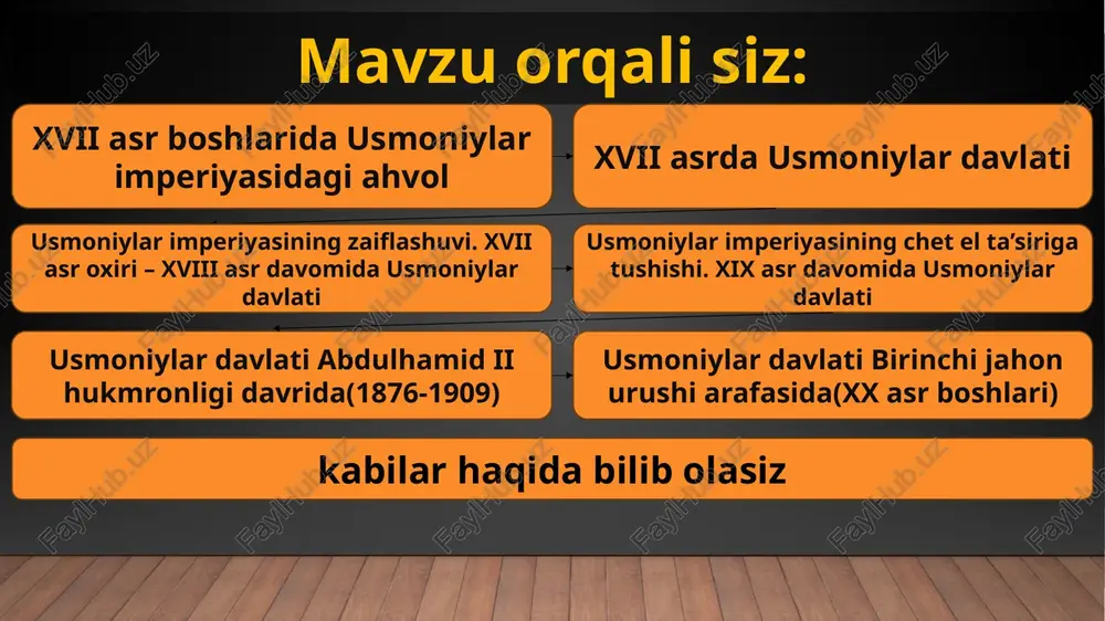 dan quvib chiqarish ishining amalga oshmasligi, hattoki, davlatning eng kuchli hukmdorlaridan biri bo‘lib tanilgan sulton sulaymonning bir qancha omadsiz yurishlari(1-vena qamali[1529], zigetvar qal’asi qamali[1566] va h.k)lar ham ko‘rsatib turar edi. sulaymondan keyingi sultonlarning yangi yerlarni fath qilishdan ko‘ra, saroyda bo‘lishni ko‘proq afzal ko‘rishlari, allaqachon boshlanib ulgurgan buyuk geografik kashfiyotlar jarayoniga qo‘shilib, yangi mustamlakalarni egallash ishiga bosh qo‘shmasligi va mamlakatda kuchli diniy mutaassiblik tarqalganligi bunga yaqqol misol bo‘ladi. natijada, usmoniylar davlati o‘z taraqqiyotidagi turg‘unlik va hatto, zaiflashish davriga ham anchagina erta qadam qo‘ydi. bu esa, usmoniylarni o‘zining asosiy dushmani deb biladigan yevropa davlatlariga anchagina qo‘l keldi. xvii asrda usmoniylar davlati xvii asrga usmoniylar avstriya bilan bo‘lib o‘tgan uzoq yillik urushlar bilan(1593-1606) bilan qadam qo‘ydi. urushni anchagina qiyinchilik bilan o‘tkazgan va bir qancha janglarda(ko‘prik fojiasi bunga yaqqol misol bo‘la oladi) ayanchli mag‘lubiyatlar bilan chiqqan usmoniylar imperiyasi 1606-yili 11-noyabrda zitvatorokda tinchlik shartnomasi imzoladi(shartnoma usmoniylar sultoni ahmet i va ersgerzog mattias o‘rtasida imzolandi). bu …