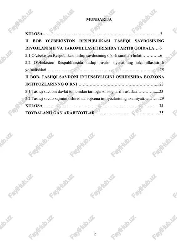 g’oyalarini rivojlantirdi. “tashqi savdo intensivligini oshirishda bojxona imtiyozlarining axamiyati” xalqaro biznes va savdo kontekstidagi muhim mavzudir. hukumatlar bojxona imtiyozlarini taklif qilish orqali biznesni transchegaraviy savdo va investitsiya bilan shug’ullanishi uchun rag’batlantirishlari mumkin. bu imtiyozlar tariflarni pasaytirish, bojxona tartiblarini soddalashtirish va ayrim tovarlarga nisbatan imtiyozli rejimlarni o’z ichiga olishi mumkin. ushbu mavzuning dolzarbligi global bozorlarning o’zaro bog’liqligi va xalqaro savdoning ko’plab mamlakatlarning iqtisodiy farovonligida muhim rol o’ynashi bilan ta’kidlanadi. korxonalar o’z faoliyatini ichki chegaralardan tashqarida kengaytirishga intilayotganda, bojxona imtiyozlarining savdo intensivligiga ta’sirini tushunish siyosatchilar, biznes va akademiklar uchun juda muhim bo’lib qoladi. bundan tashqari, rivojlanayotgan savdo dinamikasi va geosiyosiy siljishlar sharoitida savdo shakllarini shakllantirish va iqtisodiy hamkorlikni rivojlantirishda bojxona imtiyozlarining ahamiyatini e’tiborsiz qoldirib bo’lmaydi. agar sizga ushbu sohalarning har biri haqida qo’shimcha ma’lumot kerak bo’lsa yoki qo’shimcha tadqiqotlar uchun aniq jihatlarni yodda tutsangiz, menga xabar bering. kurs ishining maqsadi va vazifalari. tashqi savdo intensivligini oshirishda bojxona imtiyozlarini o’rganishdan maqsad bojxona va …