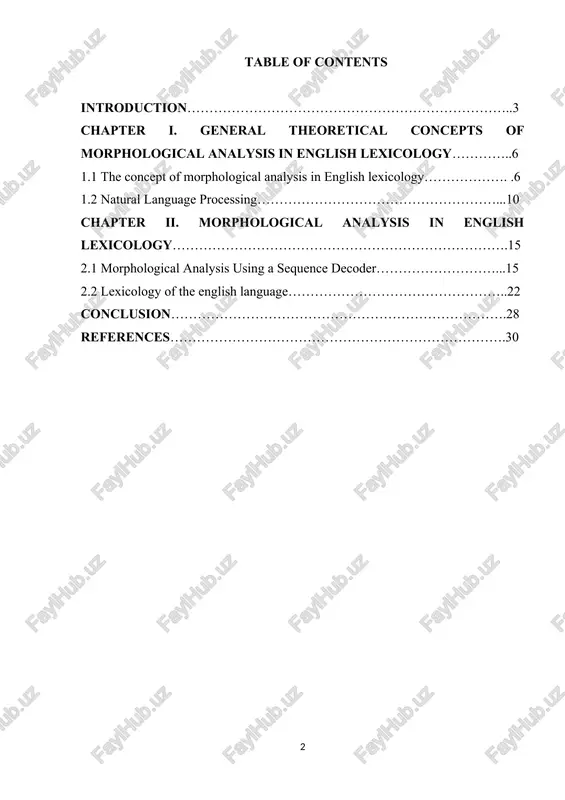 ations of morphological analysis in english lexicology, including its importance in computational linguistics, natural language processing, and language teaching methodology. by providing a comprehensive introduction to the topic of morphological analysis in english lexicology, students will develop a solid understanding of how words are formed and structured in english, paving the way for more in-depth discussions and analysis in the field. the relevance of morphological analysis in english lexicology is that it can provide valuable insights into the structure, formation and meaning of english words. a few key points that emphasize the relevance of the topic: 1. understanding word structure: morphological analysis helps linguists and language researchers understand how words are formed and structured in english. by breaking words down into morphemes, we can uncover the internal structure of words, identify their constituent parts, and learn how they combine to form meaning. 2. expanding vocabulary: morphological analysis plays a crucial …