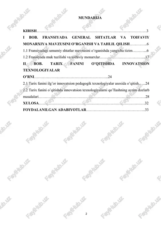tanqidiy fikrlash ko’nikmalarini rivojlantiradi. mavzuning dolzarbligi: fransiyadagi umumiy mulk va sinfiy monarxiyani tushunish talabalar uchun mamlakat tarixini shakllantirgan siyosiy, ijtimoiy va iqtisodiy omillarni tushunishlari uchun juda muhimdir. ushbu mavzularni o’rganish orqali talabalar zamonaviy fransiya va dunyoning boshqa qismlariga ta’sir qilgan kuch tuzilmalari, mojarolar va inqiloblar haqida tushunchaga ega bo’lishlari mumkin. bundan tashqari, estates-general va sinf monarxiyasi haqida ma’lumot olish talabalarga demokratiya va ijtimoiy tenglik evolyutsiyasini qadrlashiga yordam beradi, bu esa uni tarix va siyosatshunoslikni o’rganishda dolzarb va muhim mavzuga aylantiradi. general shtatlar fransiyada jamiyatning turli tabaqalari yoki mulklari: ruhoniylar, zodagonlar va oddiy odamlarni ifodalovchi qonun chiqaruvchi organ edi. u monarx tomonidan inqiroz davrida yoki monarxiya soliqlarni oshirish kerak bo’lganda chaqirilgan. boshqa tomondan, sinfiy monarxiya - bu hokimiyat ma’lum bir ijtimoiy tabaqa, masalan, zodagonlar yoki ruhoniylar tomonidan boshqariladigan hukumat turi. fransiyada inqilobgacha monarxiyada asosan zodagonlar hukmronlik qilgan, qirol mamlakat ustidan mutlaq hokimiyatga ega edi. fransiya inqilobi davrida bosh shtatlar chaqirilib, milliy …