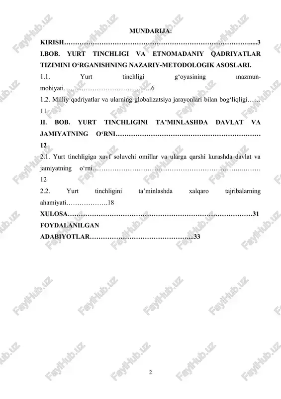 n xalqi tinchlikni yuksak qadrlaydi hamda uni o‘z orzu-umidlari, oliy maqsadlari ro‘yobga chiqishining kafolati, deb biladi. shu boisdan ham bobo-momolar duoga qo‘l ochganida, dastavval, yaratgandan tinchlik-omonlik tilaydi. xalqimiz orasida ham “tinchlik bo‘lsa, har qanday maqsadga erishish mumkin”, degan tushuncha keng tarqalgan. lekin tinchlik masalasi har doim ham biz insonlarning xohish irodasiga bog‘liq bo‘lavermaydi. bunga misol tariqasida, tarixiy taraqqiyotimiz davomida yuz bergan necha minglab katta-kichik urushlar, 1 va 2-jahon urushlarini hamda hozirgi davrda o‘zimiz guvohi bo‘layotgan dunyo hamjamiyatidagi urushlarni misol qilib keltirsak bo‘ladi. urush bir millatni, jamiyat va davlatni ildizlarini quritib yuboradi, insoniyat boshiga og‘ir kulfatlarni soladi, bolalarni oila a’zolaridan judo qiladi va biz bu urushning oqibatlariga 2-jahon urushi davrida guvohi bo‘ldik. hozir xxi asr globallashuv davri, lekin shunday bo‘lsada, hozirgi davrda dunyoning turli joylarida to‘qnashuvlar yuz bermoqda. qanchadan-qancha begunoh insonlar halok bo‘lmoqda. shunday ekan, biz insonlar bu urushni to‘xtashimiz kerak. yurt tinch bo‘lib, hamma joy gullab-yashnab tursa qayoqda-yu, dod-faryodlar ostida, …