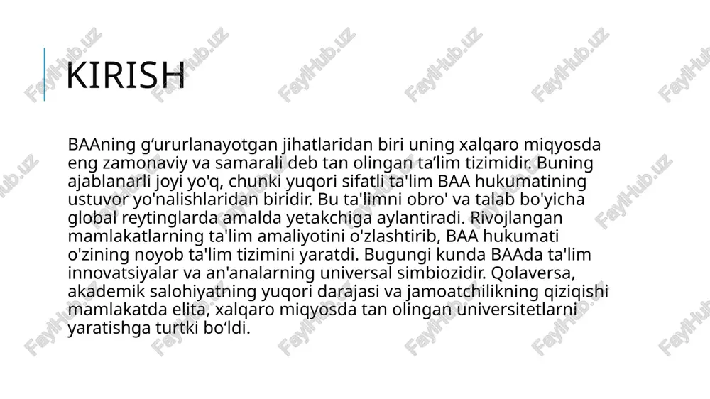 bo'lib, bu o'z navbatida o'quv jarayonini maktab muhitiga yaqinlashtiradi. bolalar bog'chalarida asosiy o'quv dasturi o'qish, yozish va arifmetikadan iborat. bundan tashqari, erta rivojlanish va jismoniy salomatlikni mustahkamlashning mashhur xalqaro usullaridan faol foydalanilmoqda. umuman olganda, davlat tomonidan qat'iy nazorat qilinadigan maktabgacha ta'lim muassasalaridagi muhit xavfsiz, qulay, bolalarning har tomonlama va barkamol rivojlanishi uchun maksimal darajada qulaydir. baada maktabgacha ta'lim majburiy emas va to'lovni talab qiladi. boshlang'ich maktab (6-12 yosh) bu majburiy o'rta ta'limning birinchi bosqichidir. u ham davlat, ham xususiy formatlarda taqdim etiladi. bu bepul yoki pullik bo'lishi mumkin. butun o'qish kursi olti yil davom etadi. qabul qilingandan so'ng talabalar suhbatdan o'tadilar va ingliz tili va matematikadan imtihon topshirishadi. bundan tashqari, bu darajada, baada ta'lim 7-sinfgacha gender aralash bo'lib qoladi. shundan so'ng u bir jinsli bo'ladi. tayyorlov maktabi (12-15 yosh) o'qishning umumiy muddati - uch yil. ta’lim muassasasining yo‘nalishiga qarab dastur yangi fanlar bilan to‘ldirilishi mumkin. maktablar asosan qoʻshma taʼlim muassasalari …