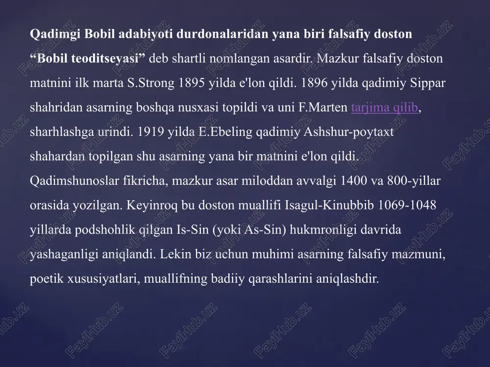 lar xo`jaliklarida ishlashga majbur etish huquqlariga ega bo`lmagan. kohinlar shaharlarning daxlsizlik huquqlarini saqlovchilari sifatida chiqqanlar. yuqoridagilarga qaramay, xammurapi zamonida podsho hokimiyati istibdod (despotiya) xususiyatiga ega bo`lgan va fuqarolar o`rtasidagi hamma o`zaro munosabatlarga aralashavergan. qonunlar to`plamiga doir muqaddimada xudolarning o`zlari podsholarga cheklanmagan vakolatlar berganliklari haqida gapiriladi. xqda podshoning ish-harakatlarida hech qanday cheklashlar ko`zda tutilmagan. podsho katta boshqaruv apparatining tepasida turgan. bu haqda hozirgi kungacha saqlanib qolgan podsho xammurapi tomonidan shaharlardagi va alohida viloyatlardagi yudsho noiblariga, shuningdek, elchilarga berilgan 60 ga yaqin buyruqlar ham dalolat beradi. ularda chinovniklarni almashtirish va tayinlash, aholini ro`yxatga olish, kanalar qurish, soliqlar undirish haqida buyruq-farmoyishlar berilgan edi. qadimgi bobil hukmdorlari o`zlari uchun maqbul va qulay boshqaruv mexanizmini tashkil etganlar. bunga davlatdagi barcha, hatto, eng kichik ishlarga shaxsan e’tibor berish yo`li bilan erishganlar. shu sababli davlatda oqil va tajribali chinovniklar qadrlangan. xizmatchi zodagonlar urug` zodagonlarini davlat apparatidan siqib chiqargan. barcha boshqaruv ishlari podsho saroyida to`plangan. saroy boshqaruv tizimi …