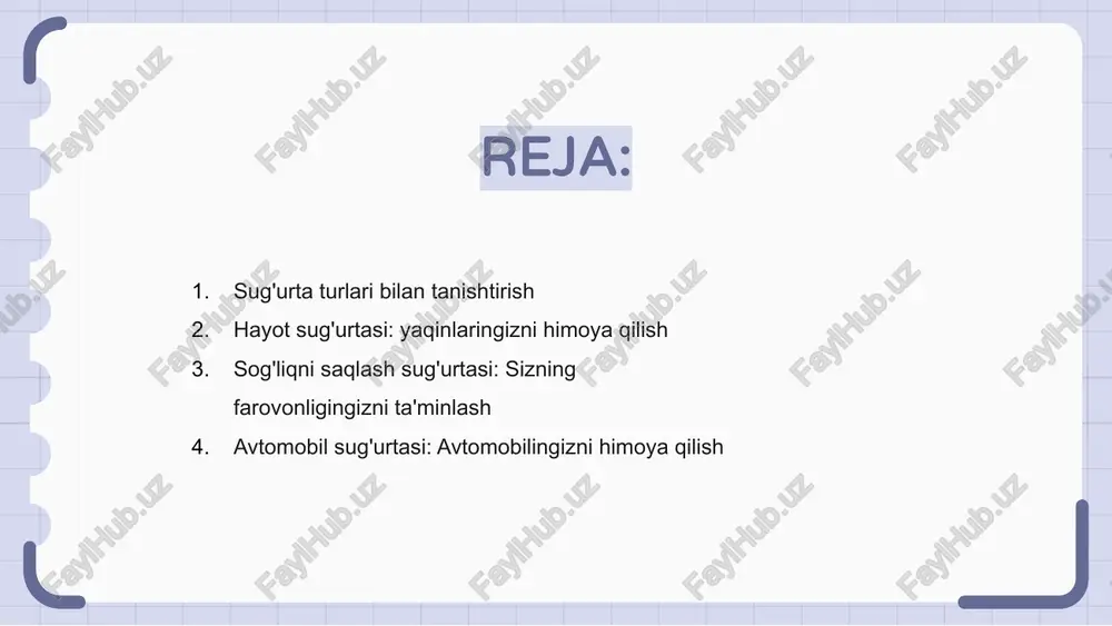 sug'urtasi: sizning farovonligingizni ta'minlash sog'liqni saqlash sug'urtasi sizning umumiy farovonligingizni saqlab qolish uchun zarurdir. bu tibbiy xarajatlarni qoplaydi va kerak bo'lganda to'g'ri davolanishni ta'minlaydi. sog'liqni saqlash sug'urtasi bilan siz moliyaviy yuk haqida qayg'urmasdan, keng ko'lamli tibbiy xizmatlardan foydalanishingiz mumkin. himoyalanganligingizni bilish sizga xotirjamlik beradi. har qanday kutilmagan sog'liq muammolari yoki favqulodda vaziyatlarda, sog'liq sug'urtasi sizga moliyaviy barqarorlikka putur etkazmasdan kerakli tibbiy yordamni olish imkoniyatini beradi. avtomobil sug'urtasi: avtomobilingizni himoya qilish avtomobil sug'urtasi sizning avtomobilingizni mumkin bo'lgan xavf va moliyaviy yo'qotishlardan himoya qiladi. u baxtsiz hodisalar, o'g'irlik yoki tabiiy ofatlar natijasida etkazilgan zararni qoplashni ta'minlaydi, avtomobil egalarining xotirjamligini ta'minlaydi. ma'suliyat, to'qnashuv, keng qamrovli va sug'urta qilinmagan avtoulovchilarni himoya qilish kabi avtoulovni sug'urtalashning turli xil turlari mavjud. har bir tur sizning avtomobilingiz uchun o'ziga xos imtiyozlar va himoyani taklif qiladi. avtomobil sug'urtasiga ega bo'lish sizning investitsiyalaringizni himoya qilish va kutilmagan hodisalar yuz berganda sizni moliyaviy himoya qilish uchun zarurdir. avtoulov egalari uchun …