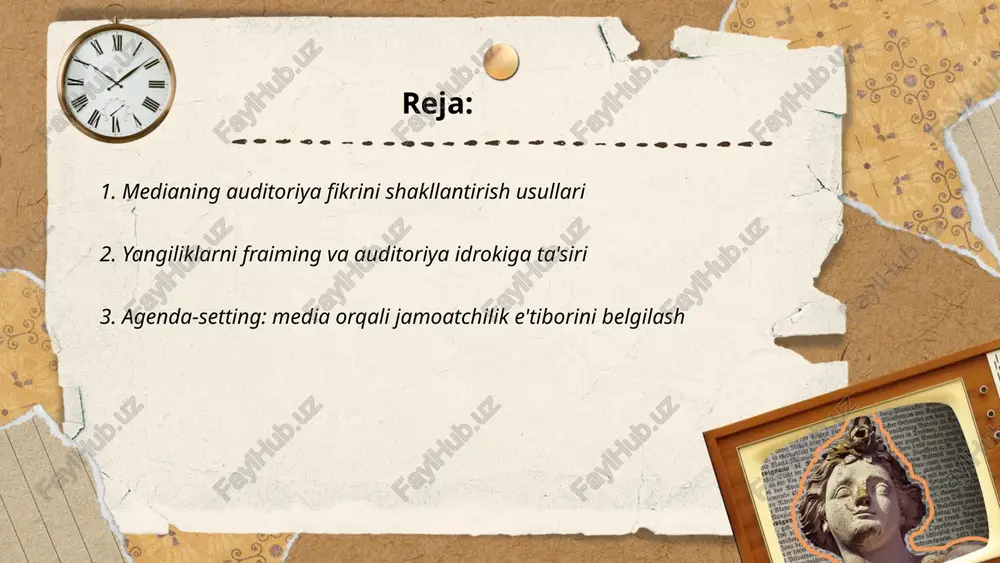bner tomonidan 1960–1970-yillarda shakllantirilgan nazariya. og'ir tomoshabinlar (kuniga 4+ soat) medialardagi zo'ravonlikni ortiqcha baholaydi. asosiy tamoyillar: mainstreaming (turli guruhlarni bir xil qarashlarga yo'naltirish), resonance (real tajriba media tasvirlari bilan mos kelganda ta'sir kuchayishi). ta'sir asta-sekin, kumulyativ, o'lchov usullari: tarkib tahlili, cultivatsiya indeksi, so'rovlar va uzunlamay nazoratli tadqiqotlar. natija: dunyoqarash, qo'rquv va siyosiy pozitsiyalar o'zgaradi. ... t.me/slaydai_bot ijtimoiy tarmoqlar auditoriyaning siyosiy xulq-atvoriga ta'sir qiladi: axborot oqimini tezlashtiradi, siyosiy mavzularni agenda-ga chiqaradi va favqulodda voqealar atrofida tez mobilizatsiya yaratadi. algoritmlar filtr baloni va echo-chamber hosil qilib polarizatsiyani kuchaytiradi. ma'lumotlarning noto'g'ri tarqalishi dezinformatsiya va ishonchni pasaytiradi. mikro-targeting reklamalar va maqsadli kontent saylovchilarni ma'lum nuqtai nazarga yo'naltiradi. ijtimoiy tarmoqlar fuqarolik faolligi va onlayn qatnashuvni oshiradi, lekin an'anaviy institutlarga nisbatan shubhani kuchaytiradi. ... t.me/slaydai_bot soxta yangiliklar auditoriya qarorlariga ta'sir qiladi: yolg'on ma'lumotlar emotsional reaksiyalarni kuchaytirib, tasdiqlash moyilligi orqali ishonchni pasaytiradi va polarizatsiyani oshiradi. ijtimoiy tarmoqlar orqali tez tarqalib, siyosiy va sog'liq bilan bog'liq qarorlarni (saylovda …