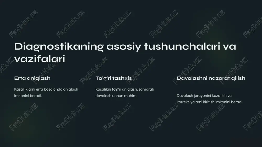8 diagnostika natijalarini klinik amaliyotda qo'llash 1 tashxisni tasdiqlash 2 davolashni rejalashtirish 3 natijalarni nazorat qilish 9 xulosa: innovatsion diagnostikaning tibbiyotdagi roli va istiqbollari 1 erta tashxis 2 aniq davolash 3 sog'lom kelajak 10 image1.png image2.png image3.png image4.png image5.png image6.png image7.png image8.png image9.png image10.png image11.png image12.png image13.png image14.png image15.png image16.png image17.png image18.png image19.png image20.png © made with gamma “ em