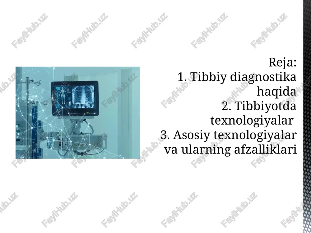 gini yaxshilashga, kasalliklarni aniqlashga va davolashga yordam beruvchi vositalar, usullar va jarayonlar yig’indisi deb qarashimiz mumkin. tibbiyotda texnologiyalar uzoq yillik tarixga ega. ilk bosqichda stetoskop va mikroskop kabi oddiy vositalardan foydalanilgan. keyinchalik quyidagi muhim kashfiyotlar vujudga keldi: rentgenologiya: 1895-yilda rentgen nurlarining ochilishi jarrohlik amaliyotlariga inqilobiy o’zgartirish kiritdi. u kasalliklani ichki ko’rinish orqali tashxislash imkonini berdi ultratovush diagnostikasi: 1950-yillardan boshlab organ va to’qimalarning ko’rinishini aniqlashda yangi bosqichni ochdi. u ichki organlarni real vaqtda ko’rish imkonini yaratdi. magnetik-rezonans tomografiya (mrt): to’qimalarning yuqori aniqlikdagi tasvirini olishga imkon berdi tibbiyot uchun ahamiyatli asosiy texnologiyalar sifatida birinchi navbatda sun’iy intellektni olish mumkin. sun’iy intellektning algoritmlaridan ko’plab kasalliklarni erta aniqlash, ularga tashxis qo’yish davolash uchun keng foydalanilmoqda. masalan, o’simtalarni aniqlashda sun’iy intellekt yordami bilan radiologik tasvirlarni chuqur tahlil qilish imkoniyati paydo bo’lgan bo’lsa, diabet va yurak kasalliklarida kasallik xavfini oldindan aniqlash, ya’ni prognozlash mumkin bo’ldi. bunday yangi texnologiyalar diagnostika jarayonining aniqligini yanada oshiradi va shifokorlarning yukini …