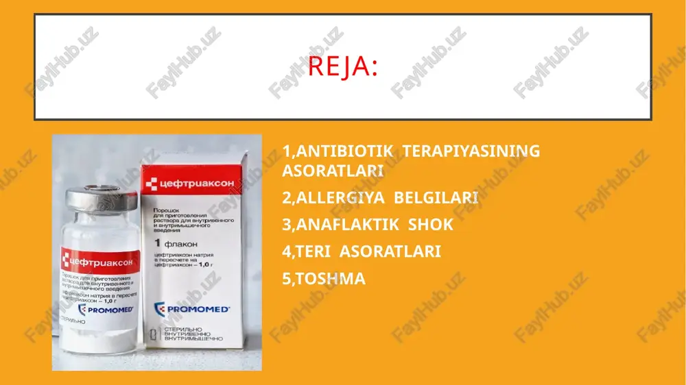 urakkablashgan, 6% hollarda anafilaktik shok yuzaga kelgan, ularning 1,5% o'lim bilan yakunlangan. teri asoratlari: teri asoratlari antibiotik terapiyasining eng koʻp uchraydigan asoratlari teri asoratlari hisoblanadi. ular inson immunitetining preparatga reaktsiyasi natijasida paydo bo'ladi. ular orasida antibiotik terapiyasining asoratlari ko'rinishida ürtiker, pufakchalar, eritema kabilar ajralib turadi. yuz, til va halqum shishishi mumkin. konyunktivit, qo'shma og'riqlar paydo bo'lishi mumkin. bunday namoyishlar tana haroratining oshishi va qondagi eozinofillarning ko'payishi bilan birga bo'lishi mumkin. ikkinchisi limfa tugunlari va taloqning reaktsiyasi natijasida paydo bo'ladi. in'ektsiya joyida bemorda to'qimalar nekrozi rivojlanadi. amaliyot shuni ko'rsatadiki, sezgir odamlarda teri testlariga ishonmaslik kerak. 40% da ular salbiy natija berdi, ammo antibiotik in'ektsiyasidan keyin allergiya hali ham rivojlandi. ba'zida anafilaktik shok paydo bo'ldi, shuning uchun bunday testlardan bosh tortish tavsiya etiladi. toshma: toshma bu hodisa antibiotiklarni qabul qilishda juda tez-tez uchraydi. bu faqat odamda kimyoviy preparatning tarkibiy qismlariga individual intolerans mavjud bo'lsa paydo bo'ladi. ko'pincha to'yinganlik oiv infektsiyasi, leykemiya va …