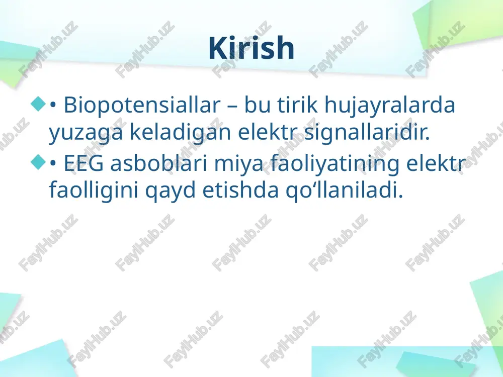 arni farqlashni va amaliy qo‘llanilishini o‘rganishlari zarur. image2.jpeg image3.png image4.png /docprops/thumbnail.jpeg | = biopotensiallami qayd etadigan