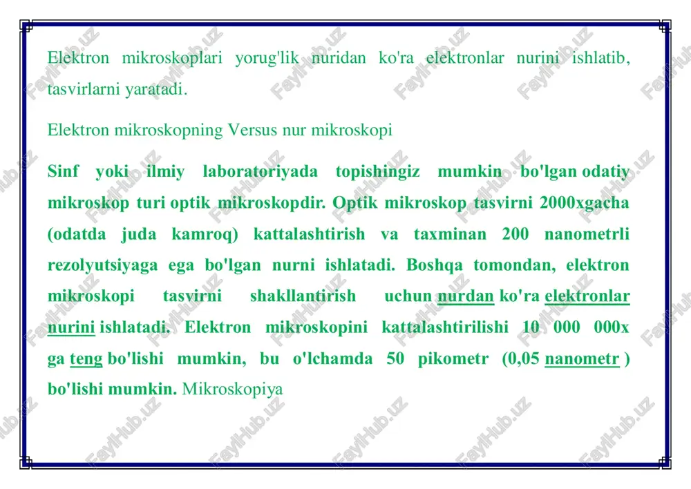 ptik mikroskop qurilmasi. mikroskop bilan olib boriladigan tibbiyotda ko'p marta kattalashtirish bo'yicha turli xil tadqiqotlar mikroskop deb ataladi. mikroskopning paydo bo'lishi tarixi birinchi mikroskop qachon paydo bo'lganligi aniq ma'lum emas, ammo kichkina narsalarni kattalashtiruvchi shisha (bikonveks optik linza) bilan tekshirishga urinishlar qadimgi rimda qilingan. uzoqdan mikroskopga o'xshash birinchi moslama gollandiyalik optik optikasi xans yansen va uning o'g'li tomonidan yaratilgan. ular birinchi bo'lib ikkita linzadan foydalanganda siz kattalashtirilgan tasvirni olishingiz mumkinligini aniqladilar. ularning apparatlari teleskopga o'xshardi, ammo ikkinchisidan farqli o'laroq, ob'ektlarni yaqinlashtirmadi, balki ularni kattalashtirdi. konkav va konveks linzalari bo'lgan kattalashtiruvchi asbob galileo galilei tomonidan ishlab chiqilgan va uni "okkolino" yoki "kichik ko'z" deb atagan. "mikroskop" atamasini galileyning do'sti jovani faber taklif qilgan. yaratilgan qurilmalar juda ibtidoiy edi va 9-10 marta kattalashtirilgan tasvirni olish imkoniyatini yaratdi. zamonaviy analoglarga o'xshash birinchi mikroskop, markazida ob'ektiv joylashgan metall plastinka edi. u gollandiyalik tabiatshunos entoni van livenguk tomonidan yaratilgan bo'lib, uning yordami bilan inson tanasining …