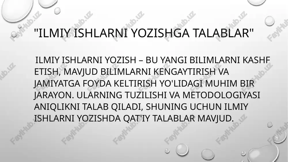 i yozishda e'tibor berilishi kerak bo'lgan jihatlar manbalarni to'g'ri keltirish: ma'lumotlarning manbalarini aniq keltirish. plagiatga yo'l qo'ymaslik: boshqa mualliflarning fikr va g'oyalarini o'z ishlari kabi ko'rsatmaslik. sifat va o'zlik: ilmiy ish o'ziga xos va original bo'lishi kerak. rasm yoki illyustratsiya: plagiatni oldini olish yoki manbalarni to'g'ri ko'rsatishni tasvirlash. ilmiy ishni tuzishdagi qo'llaniladigan dasturlar "ilmiy ishni yozishda foydalaniladigan texnik vositalar:“ latex, microsoft word: matn va adabiyotlar ro'yxatini tuzish uchun. excel: diagrammalar va grafikalar yaratish uchun. xulosa va tavsiyalar "ilmiy ishni yozish jarayoni aniq maqsad, metodologiya va manbalar asosida amalga oshirilishi kerak. har bir ilmiy ish original bo'lib, to'g'ri struktura va ilmiy tilni o'z ichiga olishi zarur." image2.png image3.png image4.png image5.jpeg image6.jpeg image7.jpeg image8.png image9.png image1.png word to latex o >| x 8] excel /docprops/thumbnail.jpeg