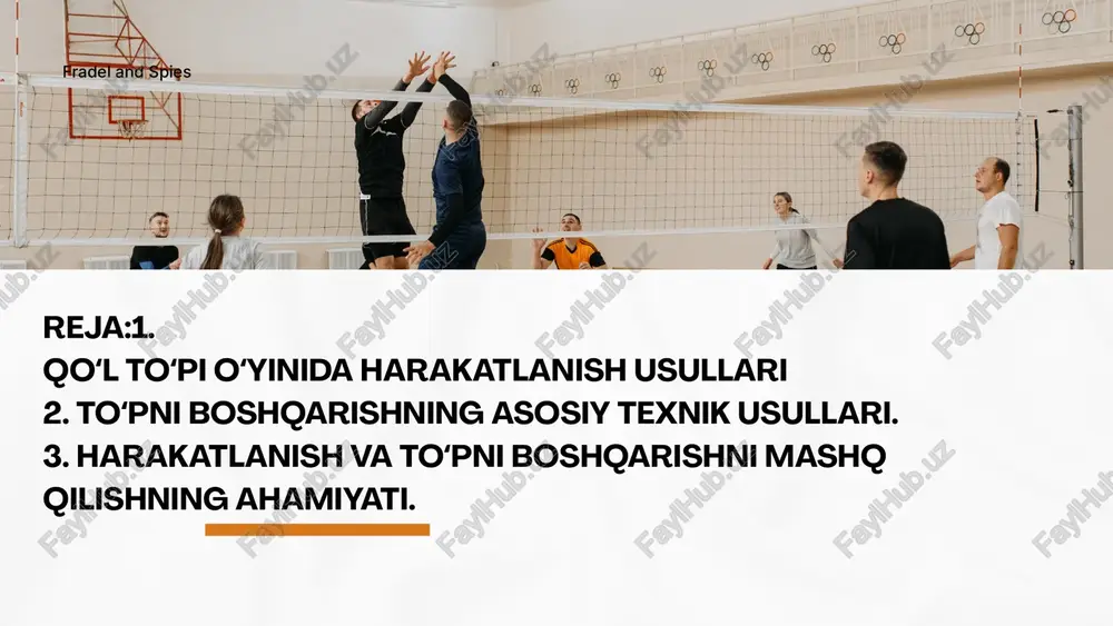 oylashtirishi va zarur paytda tezkor qaror qabul qilishi kerak. shuningdek, to‘pni boshqarishda jismoniy tayyorgarlik, qo‘l mushaklarining kuchi, muvozanat va tezkor fikrlash muhim ahamiyat kasb etadi. to‘pni yaxshi boshqara oladigan o‘yinchi hujumda samarali harakat qiladi, himoyada esa jamoadoshlariga yordam beradi va raqibni to‘xtatishga katta hissa qo‘shadi. 3. harakatlanish va toʻpni boshqarishni mashq qilishning ahamiyati qoʻl toʻpi oʻyinida harakatlanish va toʻpni boshqarish texnikasini muntazam mashq qilish o‘yinchilarning umumiy tayyorgarligini oshiradi. mashg‘ulotlarda turli xil yugurish, to‘xtash, yonlama harakatlar va sakrash mashqlari bajarilganda o‘yinchilarda tezkorlik, chaqqonlik va chidamlilik rivojlanadi. bu esa ularga himoyada raqibni samarali to‘sish va hujumda bo‘sh hududlarga tez chiqish imkonini beradi. to‘pni boshqarish mashqlari esa dribling, pas berish va qabul qilishni mukammal egallashga yordam beradi. masalan, turli tezlikda dribling qilish, qisqa va uzoq masofaga pas berish, tezkor kombinatsiyalarni mashq qilish jamoaviy o‘yinda juda katta ahamiyatga ega. bu mashqlar orqali o‘yinchilar bir-birini tushunishga, tez qaror qabul qilishga va samarali hamkorlikda harakat qilishga …