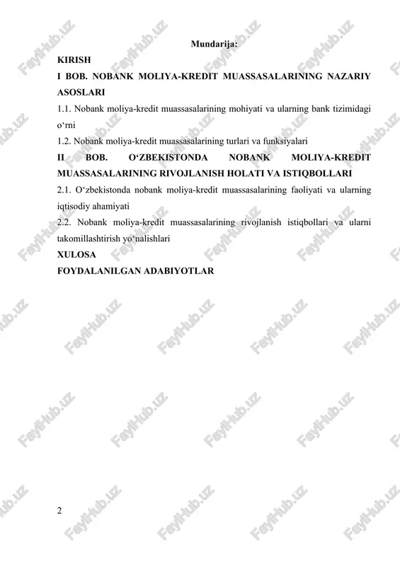 qobat muhitini kuchaytirish va innovatsion xizmatlarni rivojlantirishda beqiyos imkoniyatlarni taqdim etadi. tarixiy nuqtai nazardan qaraganda, no-bank moliya muassasalari 20-asr oxirlaridan boshlab global miqyosda rivojlana boshladi va texnologik inqiloblar bilan bog‘liq holda, raqamli moliyaviy xizmatlar sohasida muhim o‘rin egalladi. mikrofinans, fintech kompaniyalari va raqamli bankchilik kabi modellarning paydo bo‘lishi bilan, bu muassasalar kreditlash, omonat qabul qilish va moliyaviy xizmatlarni onlayn va mobil platformalar orqali taqdim etishga imkon yaratdi. bu jarayonda, mikrofinans — kichik va o‘rta biznes egalari uchun mo‘ljallangan kreditlar, fintech — innovatsion texnologiyalar bilan bog‘liq yechimlar va raqamli platformalar esa, mobil ilovalar va onlayn tizimlar orqali xizmat ko‘rsatishga asos bo‘ldi. bugungi kunda, no-bank moliya muassasalari moliyaviy inklyuzivlikni oshirish, iqtisodiy rivojlanishni qo‘llab-quvvatlash va ijtimoiy-iqtisodiy barqarorlikni mustahkamlashda muhim rol o‘ynaydi. xususan, xitoy, hindiston va afrika mamlakatlarida bu muassasalar keng rivojlanmoqda, yangi texnologiyalar, masalan, sun'iy intellekt va blockchain, ular samaradorligini yanada oshirmoqda. biroq, bu sohada moliyaviy xavflar, mijozlarning shaxsiy ma'lumotlarini himoya qilish, litsenziyalash …