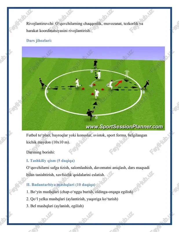 ul qilish texnikasini biladi va amalda bajaradi. jamoaviylik, muvofiqlik va chaqqonlik ko‘nikmalari rivojlanadi. image1.jpeg image2.jpeg