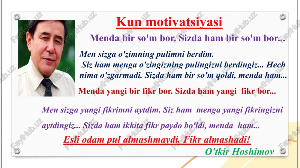 flarda “kimyoviy reaksiyalar turlari. (ko‘rgazma-namoyishli tajribalar)” mavzusini o‘tishda “7 e” modelidan foydalanish bo‘yicha tavsiyalar 1.elicit (eslatish)-eslatma 7-sinfda biz sizlar bilan kimyoviy reaksiyalarning sodir bo‘lish belgilari bilan tanishgandik.quyidagi tasvirlar yordamida siz bilan ushbu belgilarni yodga olamiz. “tasvir va tafsir”topshirig’i gaz ajralishi yorug’lik va issiqlik ajralishi cho‘kma tushishi rang o‘zgarishi agar o‘quvchi tarqatmadagi topshiriqqa tegishli 4 ta belgini ham aniqlasa ,ya’ni to‘liq bajarsa- 2 ball, qisman bajarsa 1 ball bilan baholanadi. 2.engage (qiziqtirish,jalb qilish)- motivatsiya “kimyo- mo‘jizalar o‘lkasi,unda dunyo siri yashiringan”- deya bejizga aytishmagan. biz kundalik turmushda siz bilan ko‘p to‘qnash keladigan jarayonlar ham aynan kimyoviy reaksiyalar natijasi ekanligi aksariyat hollarda xayolimizga ham kelmaydi.hozir siz bilan shularning ayrimlarini tahlil qilamiz. ayting-chi,quyidagi holatlarning qaysi birlarida kimyoviy reaksiyalar sodir bo‘ladi? javobingizni asoslang. a)yog’och yo‘nilganda qipiqlarning hosil bo‘lishi b)yonayotgan bengal olovi c) vaqt o'tishi bilan kumush zanjirning qorayishi d) g'isht devorini burg'ulashda matkapning kuchli isishi e)tovada go‘shtning qovurilishi 3.explore (tadqiqot)- tahliliy faoliyat siz bilan kimyoviy …