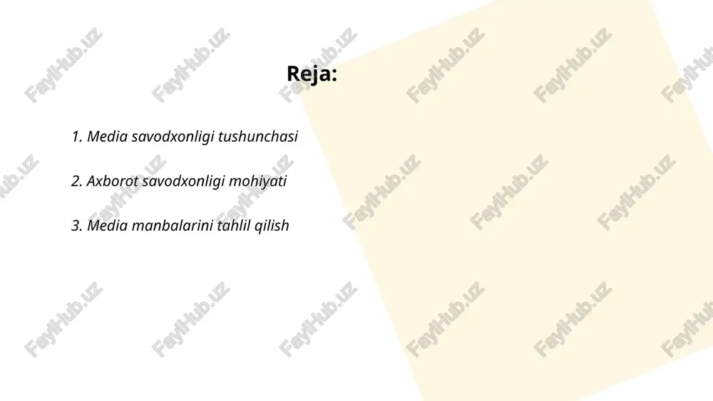 yatga ega bo'lib, facebook foydalanuvchilari soni 3,5 millionga yetdi. milliy teleradiokompaniyalar 15 ta kanallari orqali kuniga 1,5 milliondan ortiq tomoshabinga xizmat ko'rsatadi. tahlil shuni ko'rsatadiki, gazeta va jurnallar auditoriyasi yiliga o'rtacha 3% ga kamaymoqda. shu bilan birga, youtube'dagi o'zbekiston segmentida 1 milliarddan ortiq videolar ko'rildi. mobil ilovalar orqali yangiliklar o'qiydigan foydalanuvchilar soni 10 milliondan oshgan. ushbu raqamlar media manbalaridagi tendensiyalarni tushunishga yordam beradi. ... t.me/slaydai_bot axborotning haqqoniyligini tekshirish zamonaviy dunyoda juda muhim jarayondir. alohida vositalar va texnikalar orqali axborotning to'g'riligini aniqlash mumkin. misol uchun, 2019-yilda o'tkazilgan tadqiqotga ko'ra, noto'g'ri ma'lumotlar tarqalishidan qochish uchun axborotni kamida uchta ishonchli manba orqali tekshirish tavsiya etiladi. shuningdek, axborot manbalarining tarixini va obro'sini tahlil qilish ham ma'lumot ishonchliligini oshiradi. 2022-yilda o'tkazilgan tadqiqotlar natijasida, internetdagi yangiliklarning taxminan 40% noto’g’ri yoki chalg’ituvchi ekani ma'lum bo'ldi. shu bois, har bir kishi axborotni doimo tekshirib, xaqiqatga yaqin bo'lishi lozim. ... t.me/slaydai_bot digitalizatsiya va media savodxonligi ko‘p jihatdan global tendentsiyalarga …