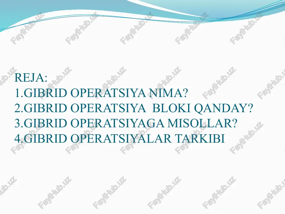 da ishlab tibbiy ko’rish 2.3.kompyuter tomografiya yordamida tibbiy tasvirlash. 2.4.magnit-rezonans tomografiya yordamida tasvirlash 3. gibrid operatsiya xonasini rejalashtirish 3.1. joylasuv /tashkilashtirish o’rni 3.2.operatsiya xonasining kattaligi va xonani tayyorlash. 3.3.operatsiya xonasida ish oqimi. 3.4. yoritgichlar,monitorlar va manitorlarni chiqarish tizimlari 4.eslatmalar 5.ishoralar gibrid operatsiyalar jarayonlari ko’p hollarda yurak-tomir va neyroxirurgiyada qo’llaniladi. ammo boshqa ko’plab jarrohlik operatsiyalarida ham foydalanish mumkin. yurak qopqog’ini almashtirish operatsiyalari,aritmiya va aorta anevrizmasi jarrohlik amaliyotlari gibrid operatsiya xonasidagi tasvirdan foydalanish xavsiz va foydali. gibrid yurak xirurgiyasi bu kasallik uchun keng tarqalgan davolash hisoblanadi. bundan tashqari,aorta anevrizmasining ko’proq endovaskulyar davolanish tendensiyasi gibrid qon tomir jarrohlikda angiografik tizimlarning tarqalishiga olib keldi. ayniqsa kompleks endografiyalar uchun gibrid operatsiya xonasi ajralmas hisoblanadi. bundan tashqari intensiv terapiya uchun juda mos keladi. ba’zi jarrohlar operatsiya vaqtida murakkab endograftlar holatini tekshirib qolmay,balki ularning angiografik tizimlarini jarrohlik amaliyotini rejalashtirish uchun tegishli dasturlar bilan qo’llashadi. odatda operatsiya boshlanishidan oldin olingan kompyuter tomografiya va operatsiya davomida olingan flyuroskopiya suratlari …