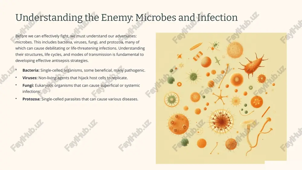 ine of defense, non-specific and rapid (e.g., skin barrier, white blood cells). adaptive immunity: specific, memory-based response (e.g., antibodies, t-cells) that targets specific pathogens. beyond our natural defenses, phage therapy offers a promising biological approach. bacteriophages are viruses that specifically infect and kill bacteria, providing a potential solution to antibiotic resistance. 4 the synergy of destruction: combined antisepsis approaches pre-operative skin prep combining chemical antiseptics (like chlorhexidine) with stringent cleaning protocols significantly reduces surgical site infection risk. biofilm disruption employing enzymes to break down microbial biofilms, followed by chemical disinfectants, enhances efficacy in medical device sterilization. advanced wound dressings dressings infused with antimicrobial agents (chemical) or even beneficial microbes (biological) support natural healing while preventing infection. the most effective antisepsis often involves a multi-pronged approach, leveraging the strengths of both chemical and biological methods. this synergistic strategy leads to superior outcomes, especially in complex medical scenarios. 5 case study 1: …