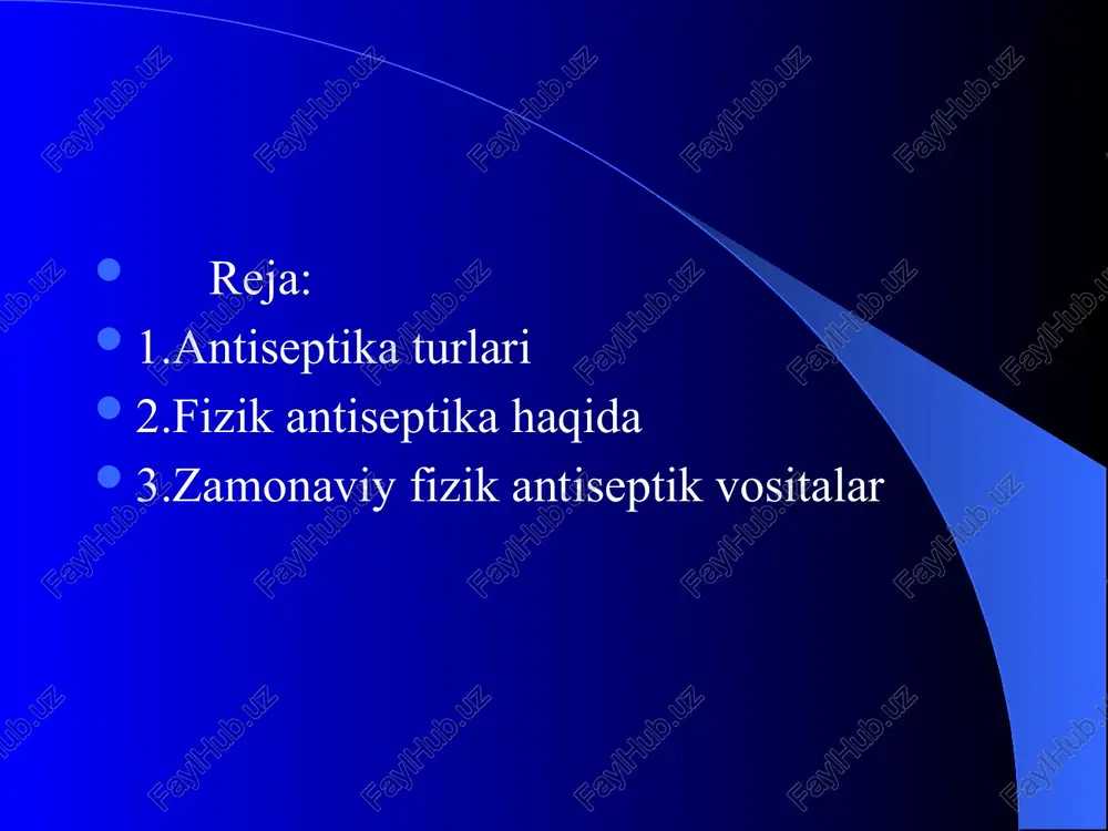 a kukun yoki tolalar (polifepan, smus-1) ko'rinishidagi uglerod o'z ichiga olgan moddalar ko'proq ishlatiladi atrof-muhit omillari - bemorlar yuqori harorat va past namlik (quritish) bo'lgan palatalarda bo'lishadi, shu bilan birga yaralarda qoraqo'tir - o'ziga xos biologik bint hosil bo'ladi va mahalliy immunitet omillari ta'sirida mikroorganizmlar nobud bo'ladi. u asosan kuyishlarni davolashda qo'llaniladi. texnik vositalar zamonaviy antiseptiklarning katta qismidir. bularga quyidagilar kiradi : - yaraning ultratovush kavitatsiyasi. 20 khz dan yuqori chastotali tovush ishlatiladi, bu kavitatsiya ta'sirini keltirib chiqaradi (mikroorganizmlarga halokatli ta'sir ko'rsatadigan yuqori chastotali toqimalarning tasiri) kam quvvatli lazer nurlanishi - lazerning bakteritsid ta'siri yiringli jarrohlikda faol qo'llaniladi; rentgen terapiyasi - kichik, chuqur joylashgan o'choqlarda (suyak suyaklari, osteomielit, qorin bo'shlig'ida operatsiyadan keyingi yallig'lanish va boshqalar) infektsiyani bostirish uchun ishlatiladi; . jarohatning tez bitishida steril havo oqimi hosil qiladigan aeroterapevtik moslamalar (atu-3, atu-5) yordam beradi. bu holda cheklagan joyga doimiy ravishda isitilgan steril (20-40 s) havo yuboriladi, shuningdek, maxsus moslama yordamida …