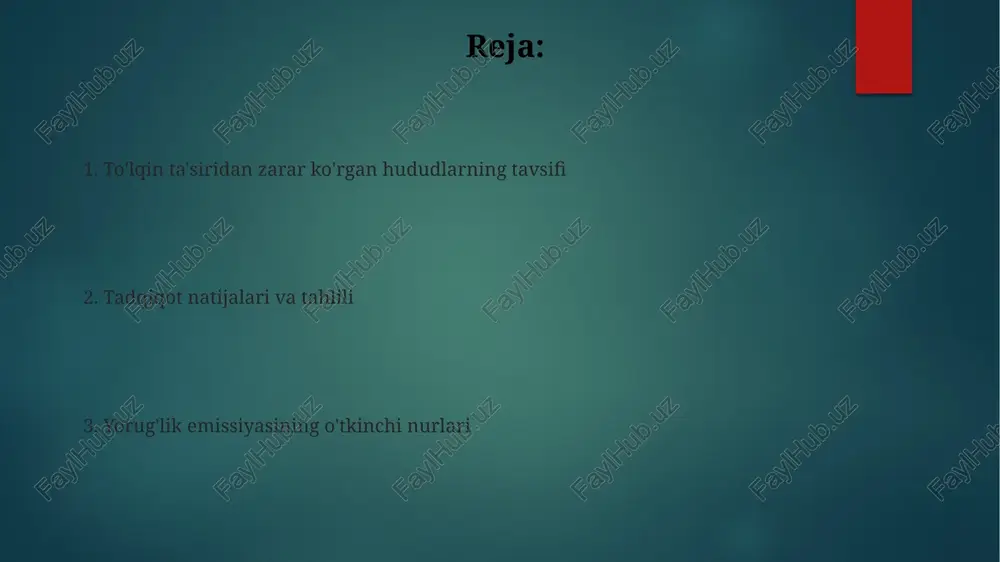 a o'zgaradi va rentgen nurlari sohasida ham bo'lishi mumkin. bu nurlarning energiyasi bir necha kevdan bir necha mevgacha yetishi mumkin. o'tkinchi nurlarning emissiya burchagi zarracha yo'nalishiga nisbatan kichik burchaklarda sodir bo'ladi, odatda bir necha gradusdan kamroq. ushbu burchak zarrachaning nisbiy tezligiga teskari proportsionaldir. to'lqin ta'siriga uchragan hududlar to'lqin ta'siriga uchragan hududlarda sho'rlanish darajasi ortishi kuzatiladi, chunki dengiz suvi tarkibidagi natriy xlorid (nacl) tuproqqa singib, uning unumdorligini pasaytiradi, ayniqsa qishloq xo'jaligi yerlarida. to'lqinlar ta'sir etgan sohillarda 100 metrdan 1 kilometrgacha bo'lgan masofada eroziya kuchayadi, natijada plyajlar yo'qoladi va qirg'oq chizig'i o'zgaradi, bu ekotizimga ham salbiy ta'sir ko'rsatadi. natijalar va muhokama ta'sirga uchragan joylardagi yorug'lik emissiyasi 2e17 foton/sek tezlikda tarqaldi, bu 0.8 elektron volt energiyali o'tishlar bilan bog'liq bo'lishi mumkinligi ta'kidlandi. "natijalar va muhokama" boʻlimida 10 dan ortiq spektral chiziqlar intensivligining oʻzgarishi, 500 nanometrdan 700 nanometrgacha boʻlgan diapazonda tahlil qilindi. xulosa va istiqbollar yorug'lik emissiyasi vaqtinchalik nurlari bo'yicha o'tkazilgan tadqiqotlar natijalari sun'iy …