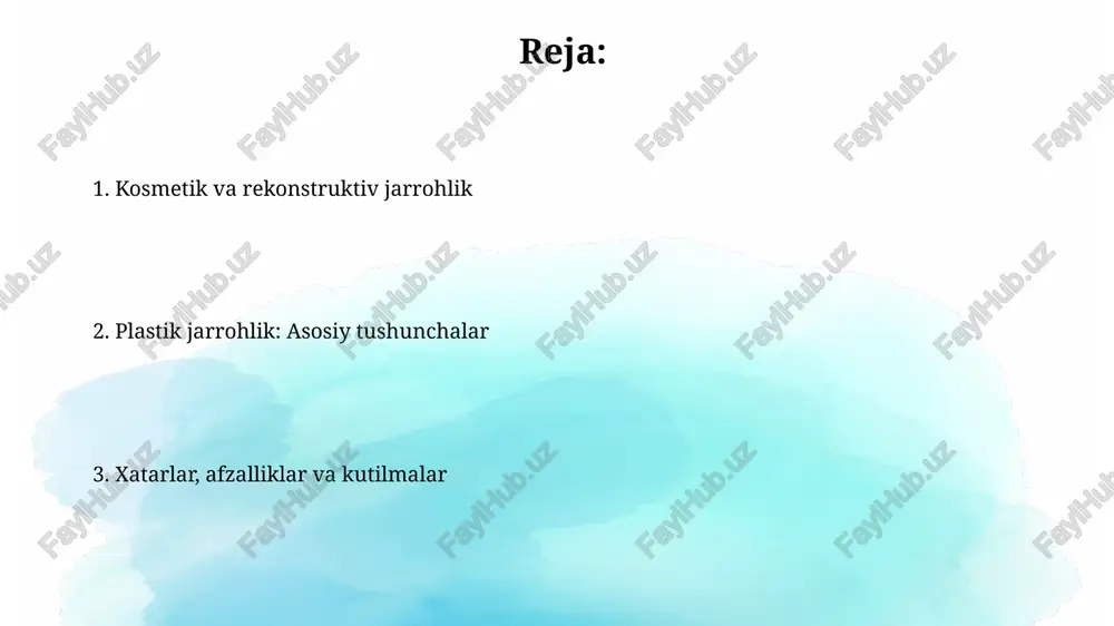 shini ta'minlash uchun jarrohlikdan so'ng bir necha hafta davomida 20-30 daqiqadan kuniga bir necha marta operatsiya qilingan joyga muz qo'yish tavsiya etiladi. so'rovlar va maslahatlar so'rovlarga ko'ra, kosmetik jarrohlikdan keyin asoratlarni kamaytirish uchun bemorlar kamida 2 hafta davomida chekish va spirtli ichimliklarni iste'mol qilmasliklari kerak. so'rovlar shuni ko'rsatadiki, 75% bemorlar operatsiyadan so'ng o'zining tashqi ko'rinishi yaxshilanganidan qoniqish hosil qiladi, lekin 20% qayta tuzatishni xohlaydi. xatarlar va asoratlar qon ketishi yoki gematoma paydo bo'lishi mumkin; 2-5% hollarda qayta operatsiya talab etiladi, bu ayniqsa ko'krakni kattalashtirish va liposaksiya jarayonlarida uchraydi. nervlarning shikastlanishi sezuvchanlikning vaqtinchalik yoki doimiy yo'qolishiga olib kelishi mumkin, bu xavf yuz jarrohligida 5% gacha bo'lishi ehtimoli bor. plastik jarrohlik turlari liposaksiya, tananing muayyan sohalaridan yog'ni olib tashlashning mashhur usuli bo'lib, bunda ortiqcha yog'ning 3-5 litri vakuum bilan so'rib olinishi mumkin. mamoplastika, ko'krakni kattalashtirish yoki kamaytirish uchun ishlatiladi. ko'krakni kattalashtirish uchun implantlardan foydalanish 20% dan ortiq bemorlarda kuzatiladi. egalik jarayoni: kutishlar …