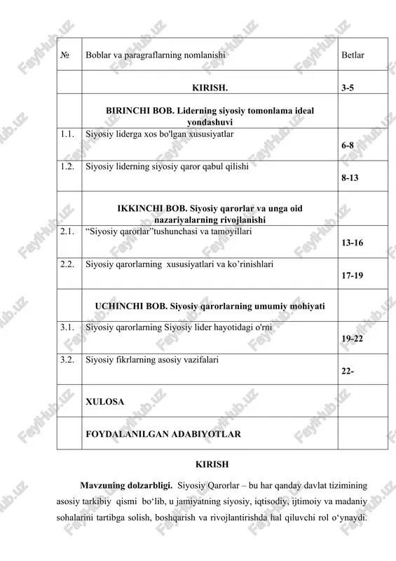 tartib va barqarorlikni ta’minlash, qonun ustuvorligini mustahkamlash, fuqarolarning huquq va erkinliklarini himoya qilish kabi muhim vazifalarni bajaradi. bugungi kunda global miqyosda demokratik qadriyatlar, inson huquqlari va qonun ustuvorligi mavzulari ortgan sari dolzarb bo‘lib bormoqda. shu sababli, hokimiyatning subyektlari (masalan, davlat organlari, siyosiy partiyalar, fuqarolik jamiyati institutlari) va obyektlari (boshqariladigan ijtimoiy munosabatlar) o‘rtasidagi aloqalarni tahlil qilish zarur. 2. demokratik islohotlar konteksti: ko‘pgina mamlakatlarda, jumladan o‘zbekistonda ham, siyosiy tizimni modernizatsiya qilish, hokimiyatning shaffofligini oshirish va fuqarolarning ishtirokini kengaytirish bo‘yicha islohotlar olib borilmoqda. bunda siyosiy hokimiyatning subyektlari (masalan, saylanadigan vakillik organlari) va ularning vakolatlarini aniq belgilash, shuningdek, ularning javobgarlik mexanizmlarini mustahkamlash ahamiyat kasb etadi. 3. global va milliy xavflarga qarshi kurash: zamonaviy dunyoda terrorizm, iqtisodiy inqirozlar, ekologik muammolar kabi transmilliy xavflar ortib bormoqda. bunday sharoitda siyosiy hokimiyat samaradorligi va uning boshqaruv funksiyalarini yaxshilash talab qilinadi. subyektlar (davlat rahbariyati) va obyektlar (masalan, xavfsizlik sohasi) o‘rtasidagi muvozanatni o‘rganish orqali samarali siyosatlar ishlab chiqish mumkin. 4. …