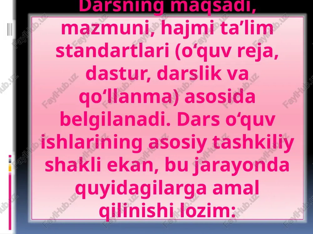 ar zimmasiga ulkan vazifalarni yuklaydi . bu vazifalarni amalga oshirish chuqur bilim va katta mahoratni talab etadi. ta'lim tizimiga yangiliklarni olib kirish, zamonaviy pedagogik texnologiyalardan unumli foydalanish bugungi kun ta'limi oldiga qo’yilgan muhim vazifalardir. o’zbekistonimizda mustaqillik sharofati bilan barcha sohalarda tub islohotlar amalga oshirildi, iqtisodiy rivojlantirishning o’zbek modeli, kadrlar tayyorlashning milliy dasturi ishlab chiqildi va bosqichma-bosqich amalga oshirilmoqda. “kadrlar tayyorlash milliy dasturi”da ko’zda tutilganidek, pedagogik va taxborot texnologoyalari, kompyuterlashtirish va kompyuter tarmoqlari negizida ta’lim jarayonini yangi axborotlar bilan ta’minlash rivojlanib bormoqda ta’lim tizimi mazmuni, bilimlarning murakkablashuvi, bolalarni guruh-guruh qilib, to‘plab o‘qitishni taqozo qilgan hamda ta’lim bilan shugullanuvchi mutaxassislar, o‘qituvchi tayyorlash zaruriyatini keltirib chiqargan. barkamol avlodni tarbiyalash – “ta’lim to’g’risdagi” qonun va “kadrlar tayyorlash milliy dastiri”da respublika ta’lim xodimlari zimmasiga o’ta ma’suliyatli vazifalar yuklangan. ta’limning tashkiliy masalalari al-forobiyning “fan va akl zakovat” asarida o‘kuv fanlarini guruxlarga bo‘lib o‘kitish, ularning tarbiyaviy mohiyatini ochish masalalariga e’tibor berilgan. pedagogika tarixida, ta’lim tashkil etishning asosiy …