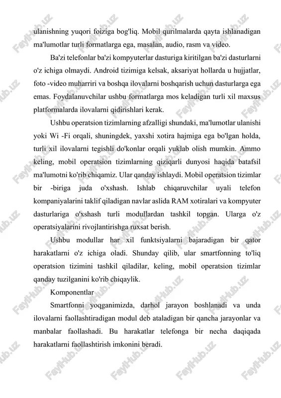 efon kompaniyalarini taklif qiladigan navlar aslida ram xotiralari va kompyuter dasturlariga o'xshash turli modullardan tashkil topgan. ularga o'z operatsiyalarini rivojlantirishga ruxsat berish. ushbu modullar har xil funktsiyalarni bajaradigan bir qator harakatlarni o'z ichiga oladi. shunday qilib, ular smartfonning to'liq operatsion tizimini tashkil qiladilar, keling, mobil operatsion tizimlar qanday tuzilganini ko'rib chiqaylik. komponentlar smartfonni yoqganimizda, darhol jarayon boshlanadi va unda ilovalarni faollashtiradigan modul deb ataladigan bir qancha jarayonlar va manbalar faollashadi. bu harakatlar telefonga bir necha daqiqada harakatlarni faollashtirish imkonini beradi. har bir telefon modul va buyruqlarni o'z ichiga olgan operatsion tizimdan iborat. qaysi ram samarali ishlashlari uchun buyurtmalarni belgilaydi. har bir modul va mobil operatsion tizim dasturlarining komponenti, eng muhimi, har bir harakatni boshqaradi. ular juda katta yordam beradi va juda qiziqarli funktsiyalarning keng tizimini tashkil qiladi. mobil operatsion tizimlar butun dunyoda juda mashhur, har yili ishlab chiqariladigan telefonlar soni haqida aniq ma'lumot yo'q. foydalanuvchilar butun dunyo bo'ylab va kompaniya …