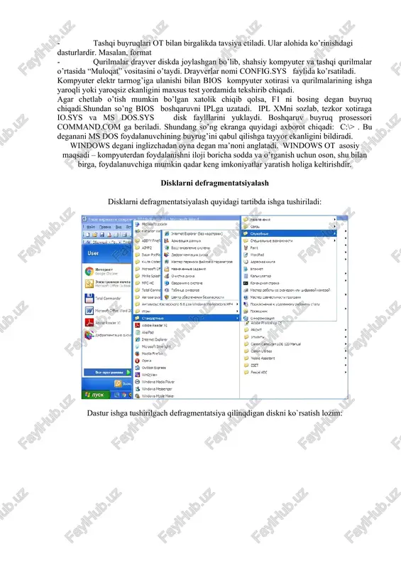 dasturlar yaratuvchi, microsoft ( maykrosoft) kompaniyasining asoschisi va prezidenti, multimilliarder bill geyts ilgari surgan. u ibm firmasi bilan hamkorlikda ishlashga rozi bo’ladi. bill geyts bilan pol allek basic dasturlash tili uchun tarjimon dastur yozishdi. shundan so’ng 16 razryadli kompyuterlar uchun ot yaratish jadallashdi va 1981 yilda shaxsiy kompyuterlar uchun birinchi yaratilgan cr/m otning ko’p g’oyalarini o’zida mujassamlashtirgan. ms dos ( microsorf disk oreration system – maykrosoft diskli ot i) oti 1981 yil avgust oyida paydo bo’ldi. shundan keyin ms dos rivojlantirish davom ettirildi. versiyalari ms dos 1.1., ms dos 2.0, ms dos 2.1, 1984 yilda ms dos 3.0 ibm pc at shaxsiy kompyuterlariga 80286 mikroprosessorga asoslangan 5,25 duymli diskovodda ishlashga mo’ljallangan ot yaratildi. 1986 yilda compad comruter firmasi 80386 mikroprosessorga asoslangan ibm kompyuterini chiqardi. 1987 yil ms dos 3.3 yaratilib, 3 3,5 duymli, ya’ni 1,44 mbaytli disklar bilan ishlash imkoniyatini berdi.ms dos ot tashkil etuvchilari quyidagilardan iborat: · bios kiritish …