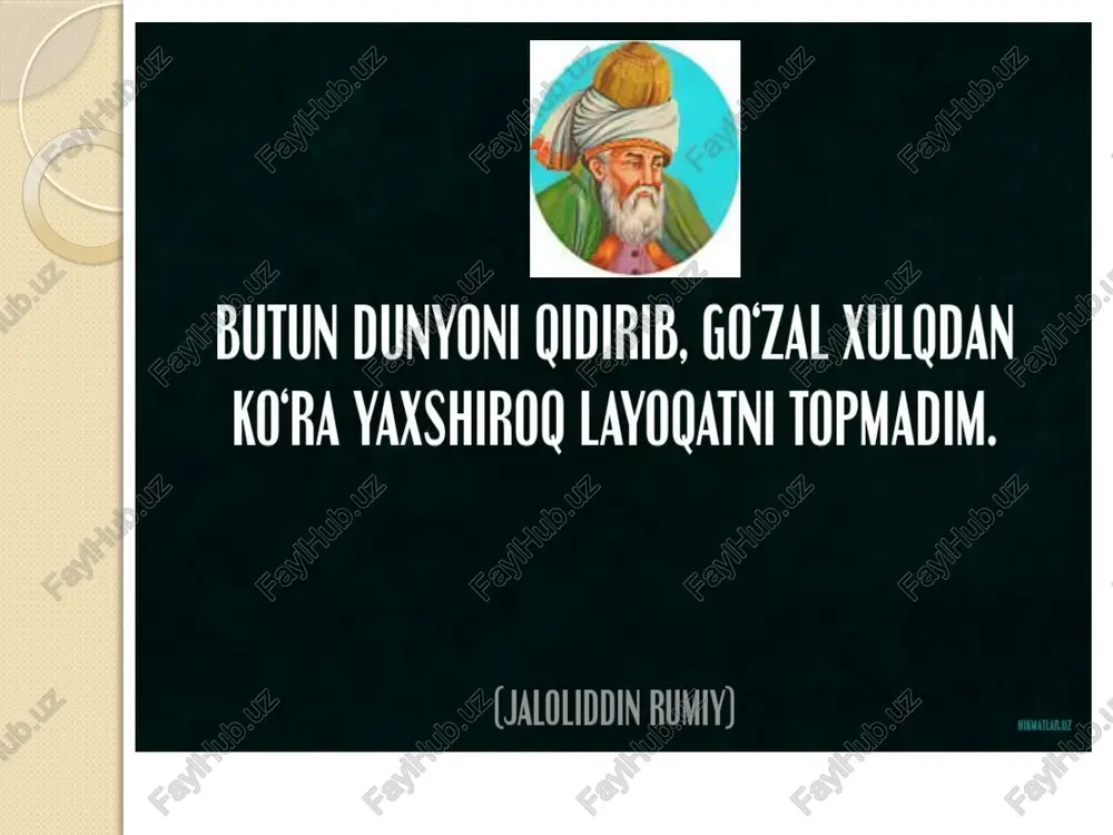 ar orqali amalga oshiriladi: bolaga g’amho’rlik qilish usullari; maishiy va gigienik yurish-turish qoidalari; insonni o’rab turuvchi moddiy va ma`naviy ne`matlar; madaniyat mahsulotlari; shaxslararo muloqot va muomala usullari; oilada rag’batlantirish va jazolash uslublari; shaxslararo o’zaro munosabatlar; faoliyat turlari: o’yin, amaliy faoliyat, sport faoliyati. ijtimoiylashuv jarayoniga tashqi va ichki omillar ta`sir etadi: tashqi omillar: - megaomillar(mega-ulkan) - koinot, butun yer sharidagi jarayonlar. - makroomillar(makro-katta) - davlat va jamiyatdagi demografik, ijtimoiy-siyosiy, madaniy va ekologik omillar. - mezoomillar(mezo-o’rta) – muayyan hudud va yashash joyidagi ommaviy aloqa tarmoqlari, muayyan guruhlarning ijtimoiylashish shart-sharoitlari. - mikroomillar(mikro-kichik) – alohida shaxslarga ta’sir qiluvchi omillar tizimi(oila, mahalla maskanlari, tengdoshlar guruhi, ta`lim va tarbiya muassasalari, davlat va nodavlat tashkilotlari). balog’atga yetib kelayotgan shaxsning o’zi yashab turgan dunyoni bilishi, o’zini va atrofidagi insoniy munosabatlarni anglab yetishi, tushunishi va shaxslararo munosabatlar tizimida o’zidagi takrorlanmas alohidalikni namoyon etishining ijtimoiy-psixologik manbalarini o’rganish, ushbu jarayonlarning yoshga va jinsga bog’liq ayrim jihatlarini tahlil qilish, bizga shaxs-jamiyatning ajralmas …