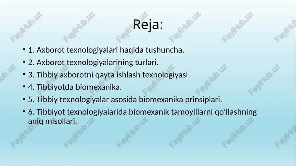 tezkor kirishni tashkil etish uchun har xil turdagi o’zgartirishlarni amalga oshiriladi. “data mining”jarayonida olingan ma'lumotlar tekshiriladi. ushbu daraja tibbiy axborot texnologiyalarini rivojlantirishning yangi yo'nalishi hisoblanadi. “data mining” darajasi qaror qabul qilish uchun amaliy ahamiyatga ega bo'lgan javoblar olishga imkon beradi. “data mining” javob berishi mumkin bo’lgan savollar quyidagilar: osteoporoz yoki alkogolizmga moyil bo'lgan odamlarning aniq namunalari bormi, odamlarning qanday biografik jihatli portretlari alkogolizm remissiyasi va davomiyligiga ta'sir qiladi? "sun'iy intellekt" jarayoni ma'lumotlarni to'plash va uzoq muddatli saqlash, ularning dolzarbligi, yaxlitligi, xavfsizligi va mavjudligini ta'minlash ehtiyoji bilan bog'liq. ushbu jarayon foydalanuvchilarni axborotga kirishini qulay shaklda hal qilishga qaratilgan. 2. axborot texnologiyasi turlari axborot texnologiyalarining asosiy turlariga quyidagilar kiradi: birlamchi ma’lumotlarni qayta ishlash uchun kompyuter texnologiyasi; boshqaruvchi axborot texnologiyalari; avtomatlashtirilgan ish o’rnining axborot texnologiyalari; qarorlarni qo‘llab-quvvatlashga mo‘ljallangan axborot texnologiyalari; ekspert tizimlarining axborot texnologiyalari. axborot texnologiyalarining asosiy turlaridan birlamchi ma'lumotlarni qayta ishlovchi kompyuter texnologiyasini ajratib ko'rsatish kerak. u yechimlari aniq bo’lgan, shu yechimi …