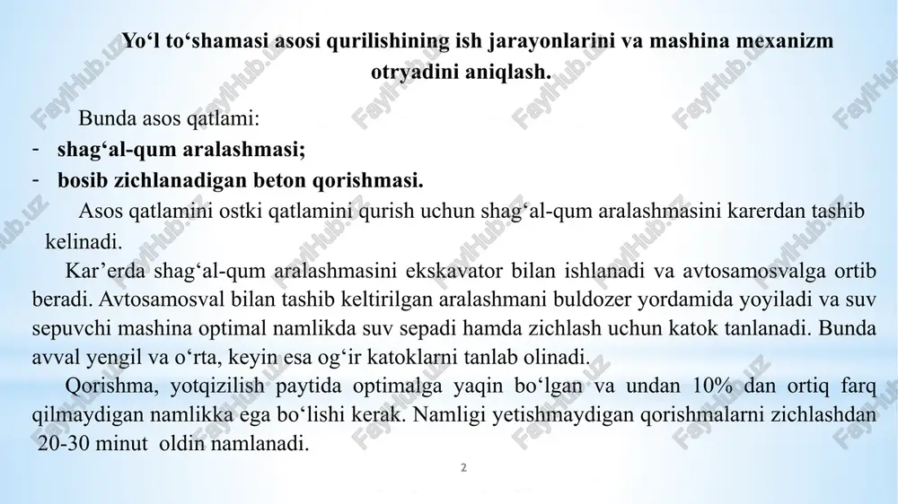 asosiy o‘qlari. boshqa magistral ko‘chalarga chiqish. barcha transport turlarining o‘tishi. iii. mahalliy ahamiyatga ega ko‘chalar: turar joy tumanlarining ichida transport va piyoda aloqalar. magistral ko‘chalarga chiqish. yengil, maxsus va rayonga xizmat ko‘rsatuvchi yuk transportining o‘tishi. turar joy qurilishidagi ko‘chalar ishlab chiqarish va kommunal-ombor zonalarida ko‘chalar ishlab chiqarish va kommunal-ombor zonalari ichida transport aloqalar. yengil, yuk va maxsus transportning o‘tishi. dahalardagi tor ko‘chalar transport vositalarining turar joy binolari va qurilish ob’ektlariga borishi. yengil, maxsus va xizmat ko‘rsatuvchi yuk transportining o‘tishi. ko‘chalar va yo‘llar toifalari harakati intensivligi, transport qatnovining tezligi va tarkibi, shuningdek funksional vazifasiga muvofiq qabul qilinadi. ko‘cha-yo‘l tarmog‘ining tasnifi va asosiy ta’riflari 1.1 va 1.2-jadvalda berilgan. 1.1-jadval har bir yo‘l toifasi o‘zining hisobiy tezlik qiymatiga ega (1.2-jadval). hisobiy tezlik qiymatiga qarab, avtomobil yo‘llarining reja va bo‘ylama kesim elementlarini hisoblash uchun asosiy parametrlar qabul qilinadi. ko‘chalar toifasi harakat- ning hisob tezligi km/s harakat yo‘lagining eni, m harakat yo‘lagining soni qizil chiziqlardagi …