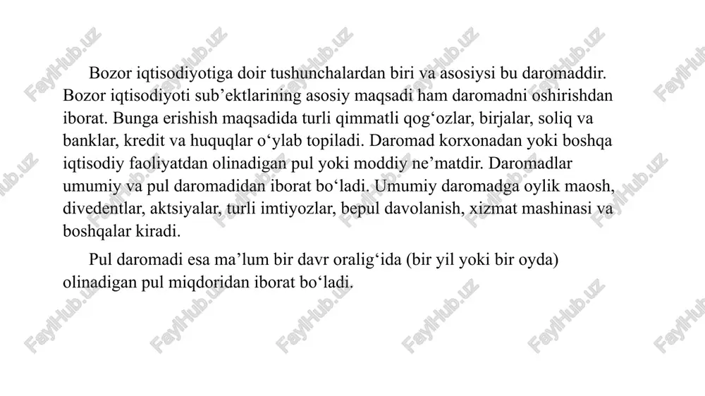 . lekin buning uchun u maktabda och yurishi kerak bo‘ladi. bu esa yomon oqibatlarga olib kelishi (oshqozon-ichak kasalligiga duchor bo‘lishi va ochlik ta’sirida darslarni o‘zlashtirishi susayishi) mumkin. agar ahmad maktabga piyoda borsa, kuniga 800 so‘m, haftasiga 800 · 6 = 4800 so‘m, oyiga 800⋅ 24 =19200 so‘m va yiliga 800⋅360 = 230400 so‘m hamyon puliga ega bo‘ladi. buni hisoblab ko‘rib, ahmad har kuni maktabga piyoda borishga qaror qildi. moliyaviy hisob-kitoblarda daromad va chiqimlarni nazarga olish bilan bir qatorda, ularni solishtirish zaruriyati tug‘iladi. ma’lum bir vaqt oralig‘ida daromad va chiqimlarni aniqlashga mo‘ljallangan moliyaviy hisob byudjet deb ataladi. agar byudjetdagi chiqimlar daromadlardan ko‘p bo‘lsa, bunday byudjet kamyob (defitsit) byudjet deyiladi. byudjetlar uy xo‘jaligida, korxona va firmalardagi moliyaviy ahvolni tekshirishga xizmat qiladi. 2-misol. yuqoridagi 1-misolda ahmadning kunlik daromadi 1500 so‘m, chiqimlari ham 700+800=1500 so‘m. demak, uning byudjeti balanslangan byudjetdan iborat. agar chiqimlarga maktab xarajatlari (qalam, ruchka, daftar va boshqalarni) sotib olishni kiritsak, u …