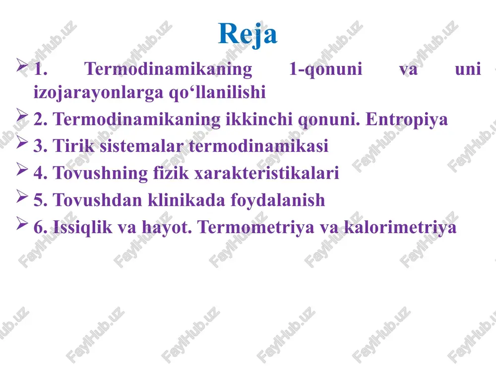 o‘tishi mumkin. termodinamikaning ikkinchi qonuni. entropiya molekular-kinetik nazariyaga asosan entropiyani sistemaning tartibsiz zarrachalarining o’lchovi deb ta’riflash birmuncha qulaydir. masalan, gaz hajmining kamayishida uning molekulalarining bir-biriga nisbatan joylashishi borgan sari aniq bir yo’nalishni egallab boradi, ya’ni bu sistemada tartibli joylashishning ortib borishiga mos keladi, bu holda entropiya kamayadi. qachonki o’zgarmas haroratda gaz kondensatsiyalansa yoki suyuqlik kristall holatga o‘tsa, moddadan issiqlik miqdori ajralib chiqadi va molekulalarning tartibli joylashishi bu holda ham ortadi, entropiya esa kamayib boradi. tirik sistemalar termodinamikasi biologik obyektlar ochiq termodinamik sistemalar hisoblanadi. ular atrof muhit bilan ham modda, ham energiya almashinadi. umumiy holda aytilganda, tirik organizm statsionar holatda bo’lmaydigan rivojlanuvchi sistemadir. ammo odatda qandaydir uncha katta bo’lmagan vaqt oralig’ida biologik sistemalar holatini statsionar holat deb qabul qilinadi. ayrim masalalarni shunday faraz qilish asosida ko‘rib o‘taylik. organizm— statsionar sistemasi uchun ds = 0 , s = const, ds>0, ds 0) bu statsionar holatning bo‘lmasligi tartibsizlikning yo’qligi bilan bogliq. masalan, rak …