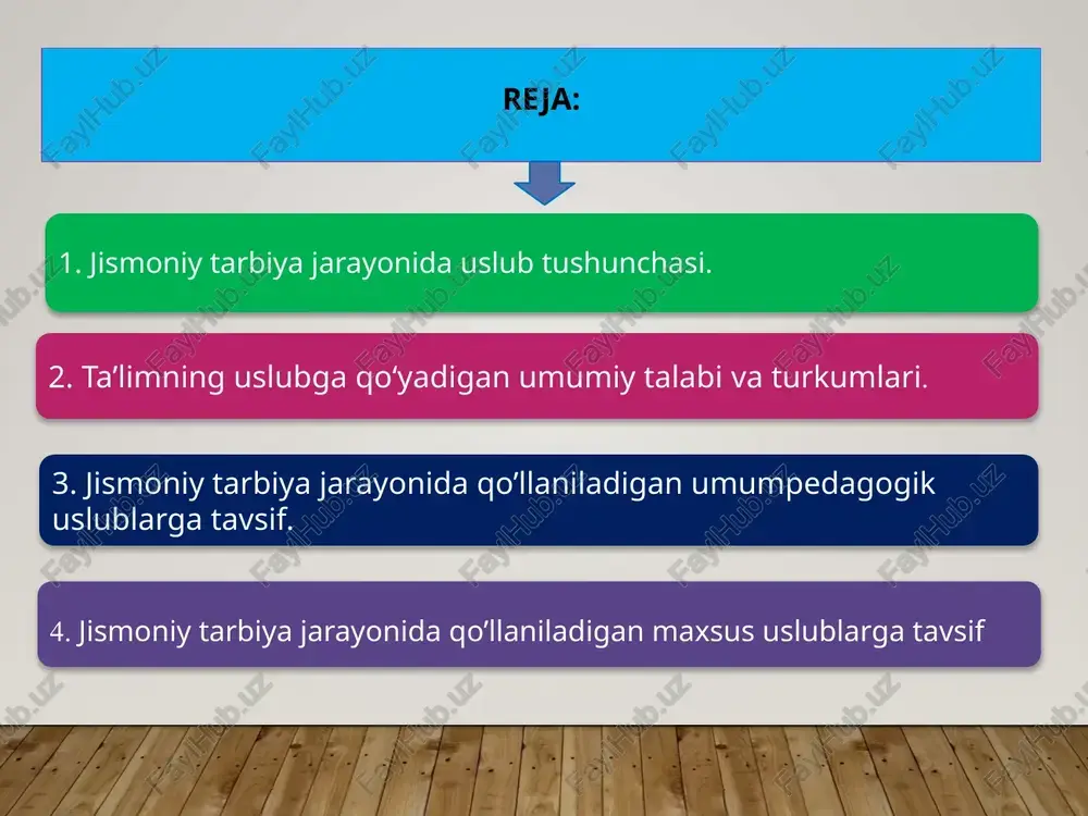 ma-xil didaktik vazifalarni yechish vaqtida u yoki bu uslubdan foydalaniladi. ayni paytda harqaysi uslubiy usullardan faqa tayrim hollardagina foydalaniladi. demak, ular juda kam hollarda qo`llaniladi. shu bilan birga, uslubiy usullar zahirasi qancha boy bo`lsa, uslubning qo`llanish diapazoni shunchalik keng bo`ladi. ta’lim jarayoni va uslub munosabatlari; ta’lim berishning uslublari ko`p, biroq ulardan birortasi ham uni versal bo`la olmaydi. ta’lim uslublarining tavsiflarini bilish – bu uslublar xilma-xilligi orasida to`g’ri yo`l topib olishga va o`qitish vazifalarining eng samaradorlarini tanlashga imkon beradi. o`quvchilarda bilim va ko`nikmalarni hosil qilish usullari, o`qituvchining o`quvchilarga ta’sir o`tkazishi, o`quvchilarning o`zishlari – bularning hammasi uslublarga va uslubiy usullarga tegishli. ta’limning sharoitlari va didaktik vazifalari bilan muvofiqlikda har qaysi uslub turli usullar yordami bilan amalga oshiriladi. masalan, ko`rsatish uslubining har xil usullari mavjud. ta’limning uslubga qo`yadigan umumiy talabiga tavsif; har bir aniq holatda u yoki bu uslubni qo`llashning maqsadga muvofiqligi qator talablarga rioya qilinganidagina ta’minlanadi. uslubning ilmiy asoslanganligi jismoniy mashqlar bilan …