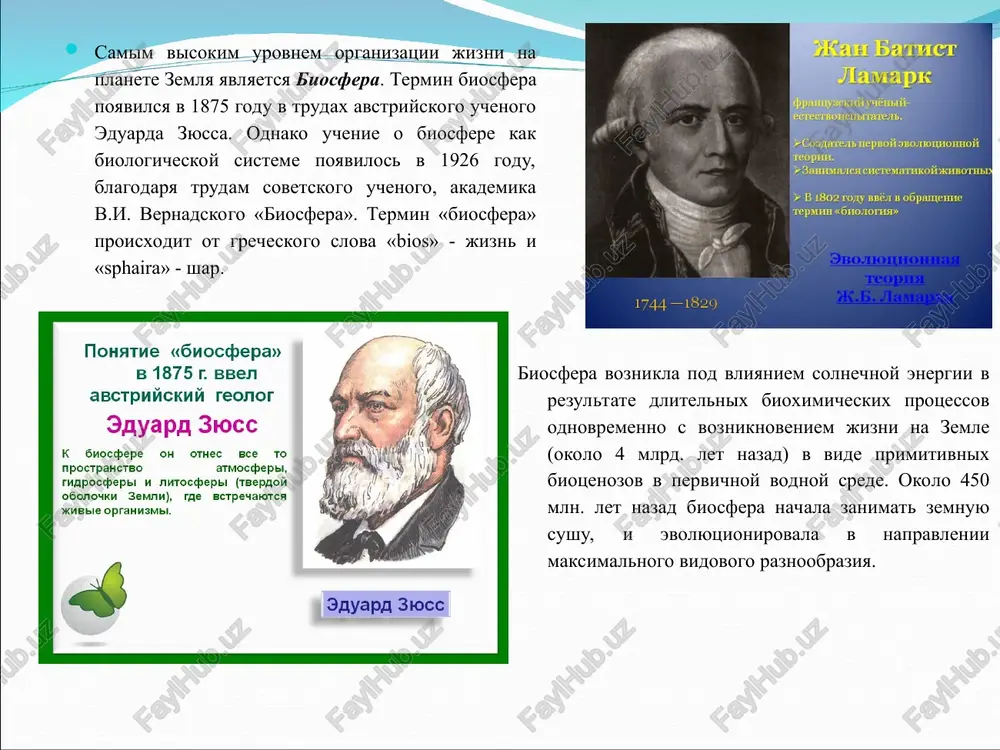 otnosheniyu k masse biosferi sostavlyaet vsego 0.25%. kajdaya iz obolochek zemli, v kotoroy sushestvuet biosfera, yavlyaet soboy osobuyu, nepovtorimuyu sredu jizni. eta spetsifika opredelyaet svoeobrazie jiznennix form, razvivayushixsya v nix. tak, voda predstavlyaet soboy sploshnuyu sredu, v kotoroy vozmojno sushestvovanie plavayushix organizmov. poetomu jizn pronizivaet tolshu vodi - ot ee poverxnosti do samogo dna. xarakter dvijeniya obuslovlivaet formu tel, naprimer obtekaemuyu, kak u rib, ili rasplivchatuyu, kak u meduz. otnositelno nebolshoe kolichestvo kisloroda, rastvorennogo v vode, sformirovalo slojnuyu sistemu gazoobmena. neodnorodnost ximicheskogo sostava morskoy vodi virabotalo u organizmov osobie prisposobleniya dlya podderjaniya stabilnosti vnutrenney sredi, naprimer ionnogo sostava. v biosferu vxodit: nijnyaya chast atmosferi, sostoyashaya iz troposferi i nijney chasti stratosferi, visotoy do 20-25 km, gidrosfera, gde jizn nablyudaetsya nije glubini mirovogo okeana i litosfera – verxnyaya chast kamennoy obolochki zemli do glubini 5 km. na etoy glubine v neftenosnix vodax naydeni mikroorganizmi. v.i. vernadskiy v sostave biosferi videlyaet 7 …