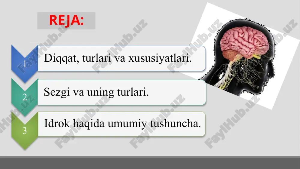 tga aytiladi ixtiyoriy diqqat deb - oldindan belgilangan qat'iy bir maqsad asosida va ongli ravishda diqqatimizni ma'lum bir narsa va hodisalarga qaratishimizga aytiladi agar maqsadga qaratilgan faoliyatda shaxs uchun diqqatning ixtiyoriy to’planganidagi kabi faqat faoliyat natijasi emas, balki uning mazmuni va jarayonning o’zi qiziqarli va ahamiyatli bo’lsa ixtiyoriydan so’nggi diqqat deb tushunish mumkin ixtiyorsiz diqqatning nerv-fiziologik asosini orientirovka yoki bu nima? refleksi tashkil qiladi ixtiyoriy diqqatning nerv-fiziologik asosida miya yarim sharlarining po’stida vujudga keladigan optimal qo’zg’alish manbai bilan ikkinchi signallar sistemasining faoliyati yotadi manbayi bizning tasavvurlarimiz, fikrlarimiz, hissiyotlarimiz va mayllarimizdan iborat bo'lgan diqqatga ichki diqqat deb ataladi. ixtiyorsiz diqqat ham, ixtiyoriy diqqat ham o'zining yo'nalishiga ko'ra tashqi va ichki bo'lishi mumkin: manbai bizning ongimizdan tashqarida bo'lgan diqqatga tashqi diqqat deb ataladi. tashqi diqqat dastavval bizning idroklarimiz jarayonida namoyon bo'ladi. 8 diqqatning kuchi – diqqat qanchalik kuchli bo'lsa, u diqqat obyektiga shunchalik ko'p to'planadi, boshqa, ayni vaqtda keraksiz bo'lgan narsalarga shunchalik …
