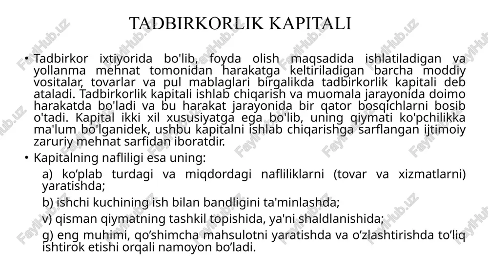 ‘rinishida ijtimoiy mehnat asosida yaratiluvchi, ishlab chiqarishning moddiy-buyumlashgan material omillari qatoriga kiritadi. asosiy fondlar korxona ishlab chiqarish vositalarining bir qismi bo‘lib, ishlab chiqarish jarayonida uzoq vaqt ishtirok etadi va o‘zining natural-moddiy holatini yo‘qotmaydi hamda o‘z qiymatini tayyorlanayotgan mahsulotlarga qismlab o‘tkazib beradi. asosiy fondlar qiymatini tayyorlanayotgan mahsulotga o‘tkazish jarayoni amortizatsiya deb, ushbu jarayonda to‘plangan mablag‘lar esa amortizatsiya ajratmalari deb ataladi. mehnat predmetiga o‘tkazuvchi ta’siriga ko‘ra, asosiy ishlab chiqarish fondlari aktiv va passiv turlarga bo‘linadi. asosiy ishlab chiqarish fondlarining passiv turiga bino va inshootlar, aktiv turiga esa quvvat mashina va uskunalari, ishchi mashina va uskunalar, transport vositalari, texnologik liniyalar, ya’ni biron-bir turdagi mahsulot yaratishda foydalaniluvchi mehnat qurollari kiritiladi. yirik korxonalar, ishlab chiqarishni fondlar bilan ta’minlashda va fan-texnika taraqqiyoti yutuqlaridan keng foydalanishda kichik va o‘rta korxonalarga qaraganda ko‘proq imkoniyatga ega. asosiy fondlarining baholanishi qabul qilingan baholash usuli va korxona balansida aks ettiriluvchi buxgalteriya hisoboti ma’lumotlari asosida, korxona asosiy ishlab chiqarish fondlarining o‘rtacha yillik …