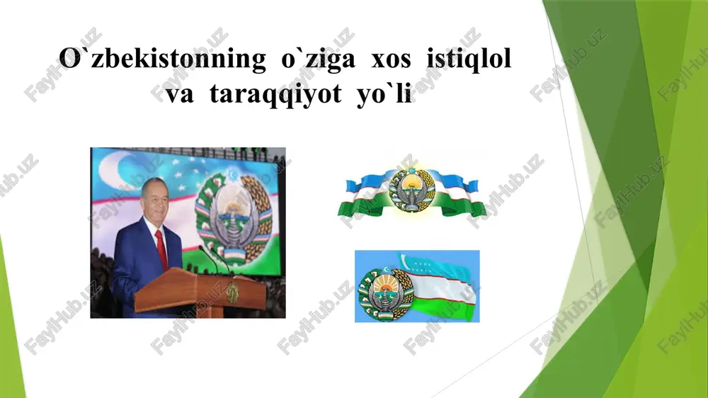 ayd etil­gan. iqtisodiyot o‘z qonunlariga ega bo‘lgani sababli uni siyo­­siy kurashlar, turli mafkuralar qurboniga aylan­ti­rish mumkin emas. iqtisodiyot mafkuraviy tazyiqlarsiz o‘ziga xos ich­ki qonunlarga mu­­vofiq rivojlanishi lozim. biroq, bu iqtisodiyotga siyosat ta’siridan tamomila holi deb qa­rashni bildirmaydi. o‘zbekistondagi taraqqiyot zaruratidan kelib chiq­qan siyosat iqtisodiyotga faol ta’sir qilishi lozim bo‘ladi. ikkinchi tamoyil – davlat bosh islohotchi bo‘lishi lozim. davlat islohotlarning ustuvor yo‘nalishlarini belgilab berishi, ularni amalga oshi­rish yo‘lini ishlab chiqishi va unga izchillik bilan rioya etishi, es­ki­lik tarafdorlari qarshiligini bartaraf etishi shart. bu qoida madaniy bo­zor iqtisodiyoti konsepsiyasiga tayanadi. o‘zbekiston mustabid-rejali, ma’muriy-buyruqbozlik uslubida boshqarilgan iq­ti­so­diyotdan erkin demokratik iqtisodiyot tomon borar ekan, g‘arb mamlakatlari asrlar davomida boshidan kechirgan tarixiy jarayonni o‘tashi shart emas. g‘arbda “beayov va tartibsiz” bozor iqtisodiyoti “yovvo­yi kapitalizm” nomini olgan va uzoq davr amalda bo‘lgan. ik­kinchi tamoyil davlat iqtisodiyotga minimal darajada aralashib, uni o‘z holiga qo‘yishi zarur, degan g‘oyalarni inkor etadi va davlatning bu borada faolligini bildiradi. jahonda dav­latning …