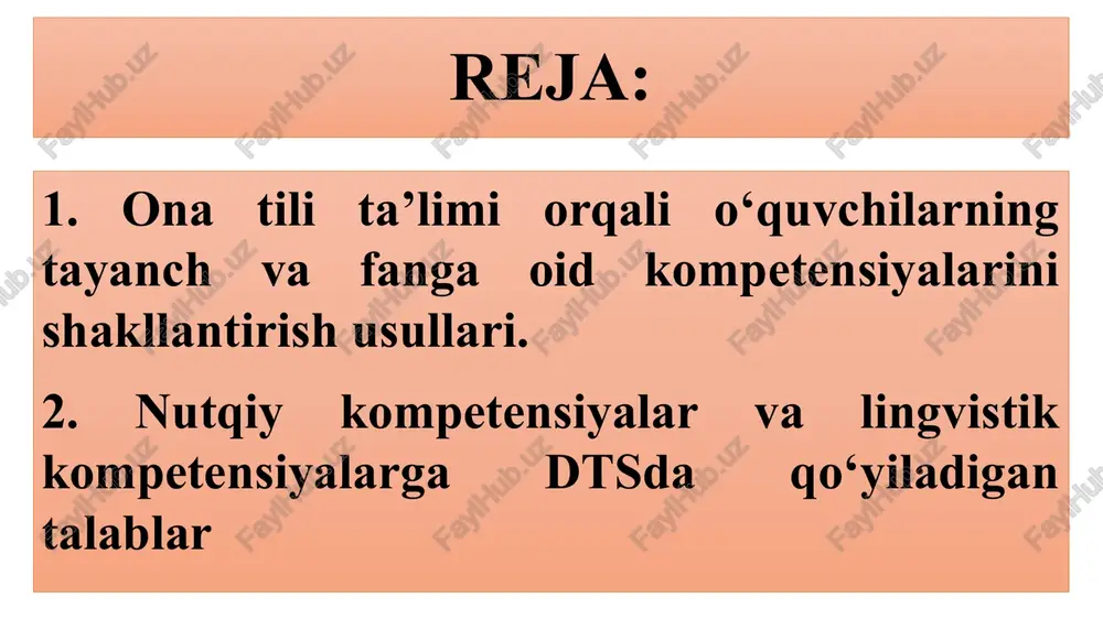 (alifbe) darslarining ikkinchi qismidan 15-20 daqiqasi sinfdan tashqari o‘qish uchun ajratiladi. bu vaqtda o‘qituvchi tomonidan bolalarga badiiy adabiyot o‘qib beriladi. bu davrda bolalar bir necha badiiy adabiyot bilan tanishtiriladi. ularni varaqlab ko‘rish, tomosha qilish, rasmlarda tasvirlanganlarni so‘zlab berishga, ma’nosini ifodalovchi rasmlar chizishga, kitob bilan muomala qilish qoidalari bilan tanishtirishga e’tibor beriladi. sinf kutubxonasini tashkil etish haqida suhbatlashiladi. husnixat yozuvga oid ko‘nikmalarni shakllantirish: yozuv chiziqlarini farqlash, harf unsurlari va harflarni yozuv chiziqlari orasida to‘g‘ri joylashtirish; harflarning qiyaligi, ulanishi hamda so‘zlar orasini bir xil masofada chamalab yozish, kichik va bosh harflarni to‘g‘ri va aniq yozish hamda husnixat qoidalariga rioya qilgan holda yozish. ayrim yozuv qoidalari. gigiyena qoidalariga rioya qilishga o‘rgatish: yozuv vaqtida partada to‘g‘ri o‘tirish, daftarni belgilangan qiyalikda qo‘yish, yozuv qurollaridan to‘g‘ri foydalanish, daftarni toza tutish. 1-sinf. savodga o‘rgatish va nutq o‘stirish. i bo‘lim. tayyorgarlik davri. ii bo‘lim. alifbe davri nutqiy kompetensiya (tinglab tushunish, so‘zlash, o‘qish, yozish) elementlari: mavzu doirasida o‘qituvchi nutqini, …