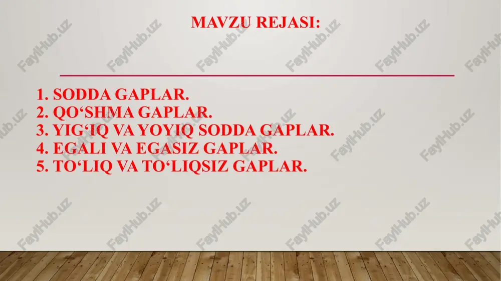 gapning grammatik asosi ega va kesimdan iborat bo‘lsa egali (ikki bosh bo‘lakli) gaplar, faqat kesim qismidan iborat bo‘lsa egasiz gaplar deyiladi. masalan: biz vaqtdan to‘g‘ri foydalanamiz. ega (biz); kesim (foydalanamiz). demak, egali gaplarda ega ham, kesim ham qatnashadi. egasiz gaplar shaxs tushunchasi ifodalanashiga ko‘ra quyidagi turlarga bo‘linadi: egasi yashiringan gaplar va egasiz gaplar. egasi yashiringan gaplarda gapning kesimi orqali uning bajaruvchisiga - shaxsiga ishora qilinadi: katta tanaffusda zalga to‘plandik. sanamay sakkiz dema. egasi yashirin gaplar ikki turli bo‘ladi: egasi (shaxsi) ma’lum gaplar va egasi (shaxsi) umumlashgan gaplar. egasi (shaxsi) ma’lum gaplarda gapning egasi matndan, nutq sharoitidan, kesimning shaxs-son shaklidan ma’lum bo‘lib turadi. bunday gaplarning kesimi 1- yoki 2-shaxs birlik va ko‘plik 3-shaxs birlik shaklida bo‘ladi. dehqonlarga yordam berdik. otlarga qara, qarindosh. egasi (shaxsi) umumlashgan gapda kesimi 2-shaxs shaklida bo‘lsa ham, ega real ifodalanmaydi, ko‘pincha maqollarda qo‘llaniladi, mazmuman uchala shaxsga taalluqli bo‘ladi: olim bo‘lsang, olam seniki. otang bolasi bo‘lma, odam bolasi …