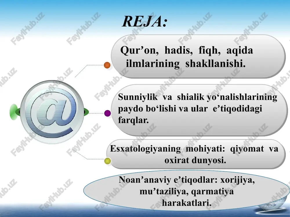 a’nosida kelgan. islom huquqida ulamolar nazdida, qur’on va sunnatda kelgan ilohiy ko‘rsatmalar (hukmlar)ning majmuidir. boshqacha qilib aytganda islom dinining amaliy qismi. huquqshunoslar esa, islom qonunchilik majmuini nazarda tutudilar. sahobalar davridan keyin yashagan ulamolar – tobeinlar davridan boshlab islomiy ilmlar qur’on ilmi, aqoid, fiqh, hadis ilmi bo’lib ajralib chiqdi. ilk musulmon huquqshunosi muhammad ibn idris ash-shofeiy „ar-risola“ kitobida islom huquqshunosligining nazariya va metodologiyadagi asosiy tamoyillari aks ettirilgan. zayd ibn al-hasanning ,,majmu’ al-fiqh", molik ibn anasning ,,al-muvatta", ibn hanbalning ,,al-musnad" kitoblari fiqhga oid dastlabki asarlar hisoblansa-da, ular muayyan mavzuda tanlab olingan hadislardan iborat edi. fiqh ilmi viii-x asrga kelib, mustaqil fan sifatida shakllangan. fiqh «fiqh» esa, lug‘atda «chuqur tushunish», «idrok etish», «bilish» ma’nolarini bildiradi. istilohiy ma’nosi esa, «fiqh» – shariat hukmlarini o‘rganish, shariat qoidalarini barcha qismlari bilan anglash hamda qaysi maqsadda ishlab chiqarilganini tushunish va o‘zlashtirilgan ushbu ilmni amalga tadbiq etishdir. fiqhning manbasi: qur’on, sunnat, ijmo va qiyos. fiqh bilan chuqr shug‘ullangan …