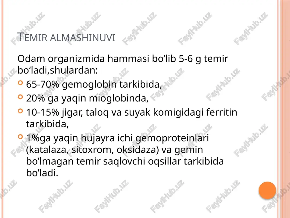 irokida sintezlanadi, to'qima va qon protrombokinazani xosil bo'lishida ishtirok etadi. xi omil - ix omilni faollaydi, jigarda vitamin k ishtirokida sintezlanadi, qon protrombinazasini xosil bo'lishida ishtirok etadi. xii omil – xageman omili, gemokoagulyatsiyani boshlab beradi. xiii omil – fibrinni stabillovchi omil. gemostazning zamonaviy hujayraviy nazariyasi, uning bosqichlari (inisiasiya, amplifikatsiya, propagasiya) initsiasiya- boshlanishi trombin shakllanishigacha bo’lgan davr amplifikatsiya- fibrin hosil bo’lishi propagatsiya- erimaydigan gel, koagulyatsion laxta hosil bo’lishi. vitamin k ning qon ivishi va fibrinolizdagi ahamiyati jigarda sintezlanadigan- protrombin(2), prokonvertin(7), kristmas (9) va styuart-prauer(10) omillar sintezida qatnashadi. n-uchidagi glutamat qoldiqlarini karboksillab, gamma-karboksiglutamatni hosil qiladi. karboksil guruhi ca2+ yordamida membranalarning oqsillariga birikishiga yordam beradi. qon ivishiga qarshi tizimlar. endotelial omillarning ahamiyati. birlamchi – doimo mavjud (antitrombin3, geparin, alfa2-makroglobin,) ikkilamchi- qon ivish jarayonida hosil bo’ladi(protein c,protein s, antikonvertin,fibrin parchalanish mahsulotlari) . antitrobin 3 geparin ta’sirida faollashadi; 2-,9-, 10-, 12- omillari, plazmin, urokinaza, kallikreinlarni faolsizlantiradi. asosiy ivishga qarshi tizim komponenti. fibrinolitik va antibirinolitik tizimlar …