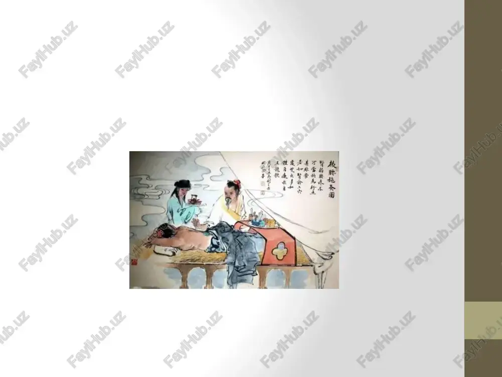 sini» vidayushegosya srednevekovogo vracha vostoka avitsenni (980-1037 gg.) vo mnogom sxodno s polojeniyami kitayskoy meditsini. bolshinstvo posleduyushix knig na etu temu predstavlyaet soboy povtorenie i tolkovanie dannix van shu-xe. van shu-xe prinadlejit takje kniga o lixoradochnix zabolevaniyax. pod vliyaniem ego idey i opita bila napisana «pesn o propisyax», v kotoroy v forme stixov izlojeni printsipi sostavleniya retseptov, ix ingredienti i pokazaniya k primeneniyu. trudi van shu-xe do six por ostayutsya istochnikom dalneyshix issledovaniy kitayskix uchenix. zamechatelnim predstavitelem kitayskoy meditsini, sovremennikom van shu-xe yavlyaetsya izvestniy spetsialist po chjen-tszyu xuan fu-mi, jivshiy v 215-282 gg.n.e. on rodilsya v uezde lintay provintsii gansu v bednoy krestyanskoy seme, no blagodarya svoim sposobnostyam, nastoychivosti i userdiyu poluchil xoroshee obrazovanie. emu prinadlejit klassicheskiy traktat «chjen-tszyu-tszya-i-tszin» («osnovi akupunkturi i moksi»), v kotorom obobsheni dostijeniya drevney kitayskoy meditsini do iii veka. etot trud yavlyaetsya samoy drevney monografiey po chjen-tszyu, soxranivsheysya do nastoyashego vremeni. traktat sostoit iz xii tomov. …