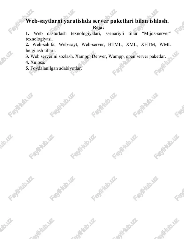 ’lib, web-sahifaning funksional imkoniyatlarini orttirish maqsadida qo’llaniladi. javascript yordamida odatda ma’lumotli va muloqot oynalarini chiqarish, animatsiyalarni ko’rsatish kabi vazifalarni bajarish mumkin. bundan tashqari, javascript-ssenariy ba’zan o’zi ishlab turgan brauzer va platforma turini aniqlashi mumkin. javascript-ssenariylar foydalanuvchi tomonidan kiritilayotgan ma’lumotlarni to’g’riligini tekshirishda ham qulay hisoblanadi. vbscript tili. vbscript tili microsoft korporatsiyasi tomonidan yaratilgan bo’lib, visual basic tilining bir qismi hisoblanadi. vbscript tili internet explorer va microsoft internet information server (iis) lar bilan ishlashga mo’ljallangan tildir. vbscript tilining javascript tili bilan umumiy qismlari bir nechta, jumladan u aynan microsoft internet explorer bilan ishlash va uning qo’llanish sohasini cheklay olish imkoniyatiga ega. vbscript interpretatorli til hisoblanib, microsoft ning web-texnologiyalari bilan hamkorlikda ishlay oladi, masalan asp (active server page). shunga qaramay vbscript mijoz tomonida ishlovchi ssenariy hisoblanadi, asp esa server tomonida ishlaydi. server tomonidagi ssenariylar. server tomonida bajarilishi kerak bo’lgan ssenariylar odatda sayt papkasining ichidagi maxsus papkaga joylashtiriladi. foydalanuvchi so’roviga asosan server bu ssenariyni …
