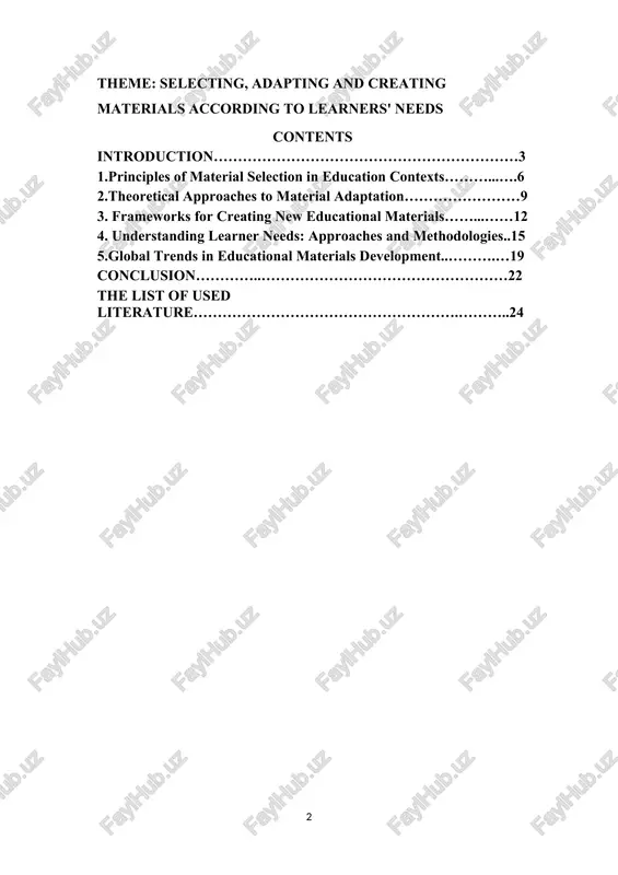 ms and by materials writers for sale or distribution. the significance of this topic cannot be overstated. educational materials serve as the primary interface between the curriculum and the learner, mediating the learning process and often determining the scope and sequence of instruction. richards (2001) emphasizes that materials provide the basis for the content of lessons, the balance of skills taught, and the kinds of language practice students engage in. when these materials align with learners' needs, interests, and abilities, they can significantly enhance motivation, engagement, and ultimately, learning outcomes. conversely, poorly selected or ill-adapted materials can create barriers to learning, disengagement, and frustration for both learners and educators. as mcgrath (2013) notes, the mismatch between materials and learner needs represents one of the most common challenges in educational settings worldwide. this highlights the critical importance of developing systematic approaches to material selection, adaptation, and creation that place learner needs …