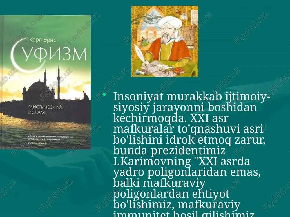 om davlati qurish, xalifalikni qayta tiklashga harakat qildilar. bu borada "islom ta'limoti nima deydi?" degan o'rinli savol tug'iladi. har qanday ta'limotni uning asl manbalari orqali tushunish, o'rganish maqsadga muvofiqdir. ana shu yo'ldan borib, islom dinida fiqhiy va aqdsaviy jihatdan qanday bo'linish, ajralishlar bo'lgani, uning sabablarini ilmiy, qiyosiy jihatdan o'rganish mazkur kursning bosh maqsadi hisoblanadi. modomiki, mazhablar haqida so`z borar ekan avvalo mazhab o`zi nima ekanligini bilib olishimiz zarur bo`ladi. mazhab so`zi arabcha “yo`nalish” degan ma`noni bildirib, islom terminalogyasida biror diniy masala, muammo bo`yicha muayyan ulamo fikriga ergashish, “uning yurgan yo`nalishidan boorish” (arabcha – zahaba a`la mazhabihi) ni bildiradi “mazhab” atamasi islom dininig diyarli barcha sohalarida aqida (kalom), fiqh, hadisshunoslik, falsafa, tasavvifda barobar ishlatiladi. ili islomda mazhab tushinchasi asosan fiqhiy nazhablarga nisbatan qo`llanilganligi sababli kiyinchalik ham ko`proq to`rt fiqhiy mazhab (hanafiylik, molikiylik, shofiylik, hanbaliylik) anglanadigan bo`lib qolgan. islom asosan ikki yo`nalish sunniylik (ahli sunna val jamoa- sunnat va jamoa ahli) va …