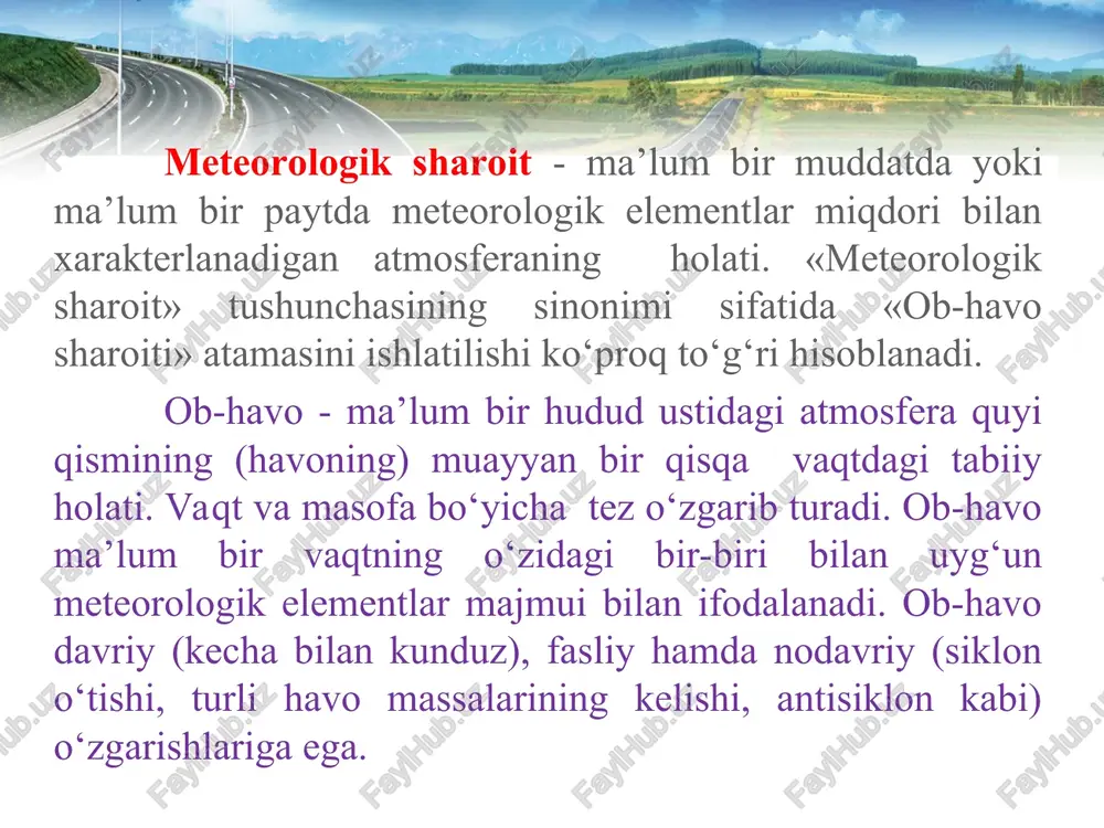 darajadagi saqlash ishlarini tashkil qilgan va ta’minlagan bo‘lishimiz lozim. qishgi davrda hisobiy tezligining ta’minlanganligi saqlash ishlari sifati bilan baholanadi. yo‘llarni qishgi saqlash darajasining asosiy ko‘rsatkichlari v1‑qor va muzdan tozalangan yo‘l ustki yuzasi, m; b‑qatnov qismi kengligi, m; hr­‑yo‘l ustki yuzasidagi zichlashgan qor yoki yumshoq qor qalinligi; ho­‑yo‘l yoqasidagi qor qatlami qalinligi; bz‑ ifloslangan tasma kengligi. avtomobil yo‘llari va yo‘l inshootlarini qishda saqlashga quyidagi ishlar kiradi: - qordan doimiy ximoya qilish inshootlarini (devorlar, panellar, ko‘tarmalar va qorni ushlash to‘siqlari)tayyorlash, o‘rnatish, va ta’mirlash, qordan ximoya qilish inshootlariga qarash; - vaqtinchalik qorni tutib turadigan qurilmalar (shchitlar, to‘siqlar va to‘rlar) tayyorlash, o‘rnatish (qayta o‘rnatish), tiklash, yo‘l oldi tasmasida qorni tutib qolish uchun qorni ushlash to‘siqlari va xandaqlar barpo etish xamda ularni vaqti-vaqti bilan yangilab turish; qorni tutib qoluvchi devorlar qorni tutib qoluvchi devorlar a - yog‘ochdan, b - yig‘ma keramzitbeton. qorni tutib qoluvchi qurilmalarning ishlashi a‑ uzluksiz; b‑ panjarasimon; i‑ esayotgan shamol yo‘nalishi; ii‑ …