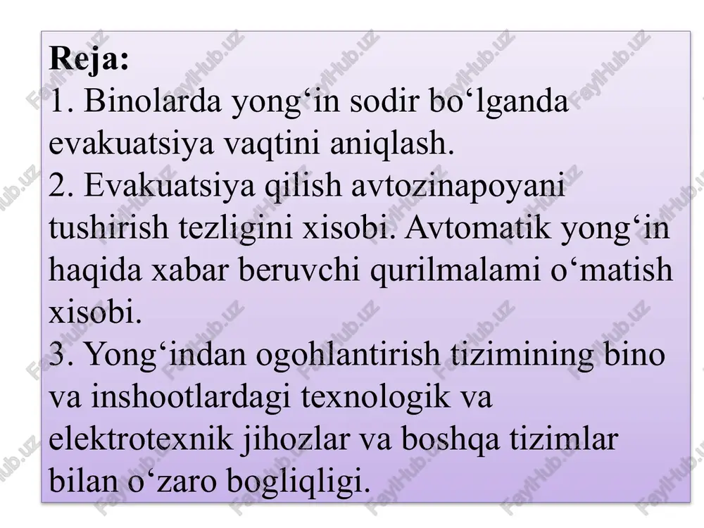 oqimini modellashtirish, mezonni aniqlash. to'g'ri rejalashtirish bir nechta chiqishdan foydalanadi, oqimga qarshi chiziqlarva to'liq, tez va to'liq evakuatsiyani ta'minlash uchun maxsus texnologiyalar. shaxsiy vaziyatni evakuatsiya qilish qobiliyatiga ta'sir qilishi mumkin bo'lgan shaxsiy vaziyatlarni hisobga olish, shu jumladan eshitish va ko'rgazmali ogohlantirishlardan foydalanadigan signal signallari, shuningdek ambulatoriya sharoitida bo'lmagan odamlar uchun chanalar, yostiqlar va stullar kabi evakuatsiya uskunalari hisobga olinadi. bo'lgan shaxslarni hisobga olgan holda nogironlik favqulodda evakuatsiya paytida muhim ahamiyatga ega. buning sababi shundaki, har bir foydalanuvchi binodan yoki bino ichidagi xavfsiz joyga chiqishi, shu bilan nogironlar yoki ambulatoriya sharoitida bo'lganlar uchun juda muhimdir.. qurilish qoidalari kabi qoidalar evakuatsiyani keltirib chiqaradigan tahdidning salbiy oqibatlarini minimallashtirish va signalni keltirib chiqarmasdan o'z-o'zini evakuatsiya qilish zarurligini optimallashtirish uchun ishlatilishi mumkin. favqulodda vaziyatlarda foydalanuvchilar xavfsizligini ta'minlash bo'yicha belgilangan harakatlarni o'z ichiga olgan to'g'ri rejalashtirish, mavjud bo'lgan bir nechta xavf-xatarlar uchun rejalarni qayta ishlatish uchun barcha xavfli yondashuvni amalga oshiradi shuning uchun favqulodda vaziyatlarni rejalashtirish …